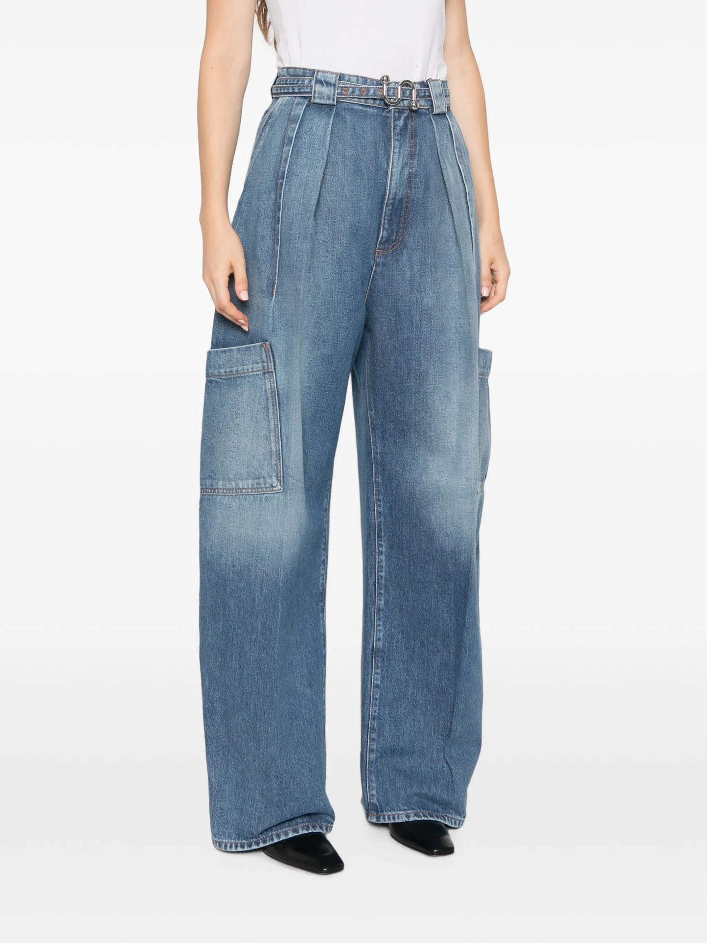 pleated-detail cargo jeans