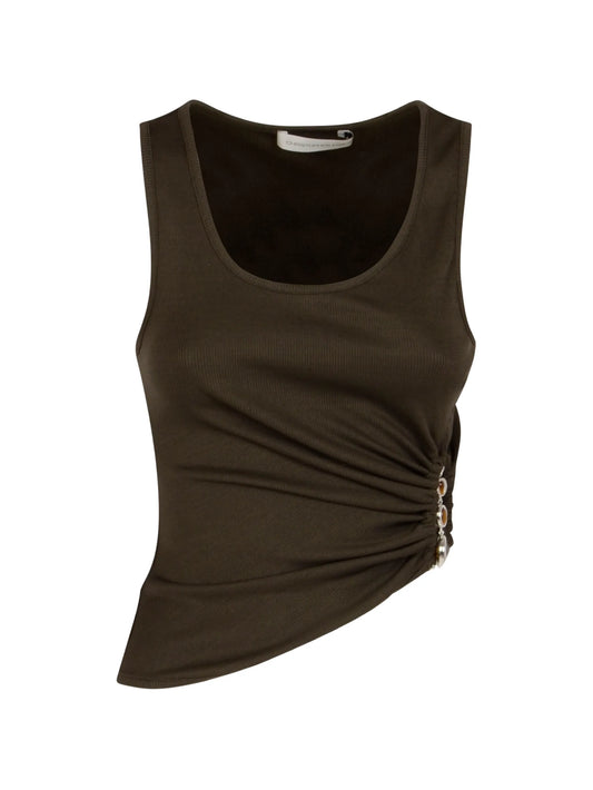 stone-embellished gathered top