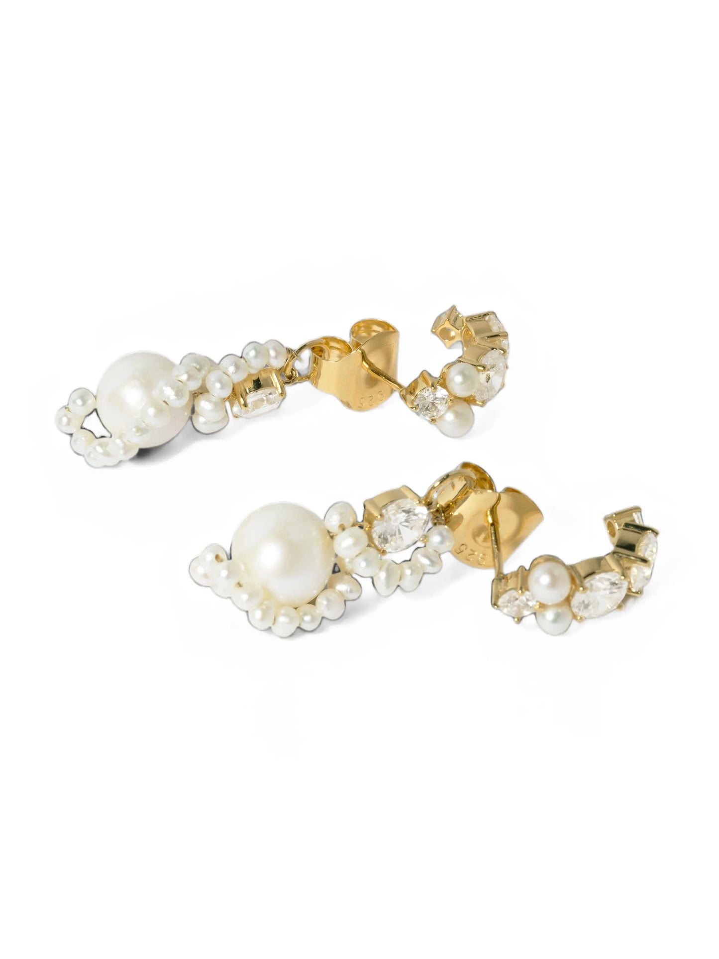 pearl and zirconia swirl earrings