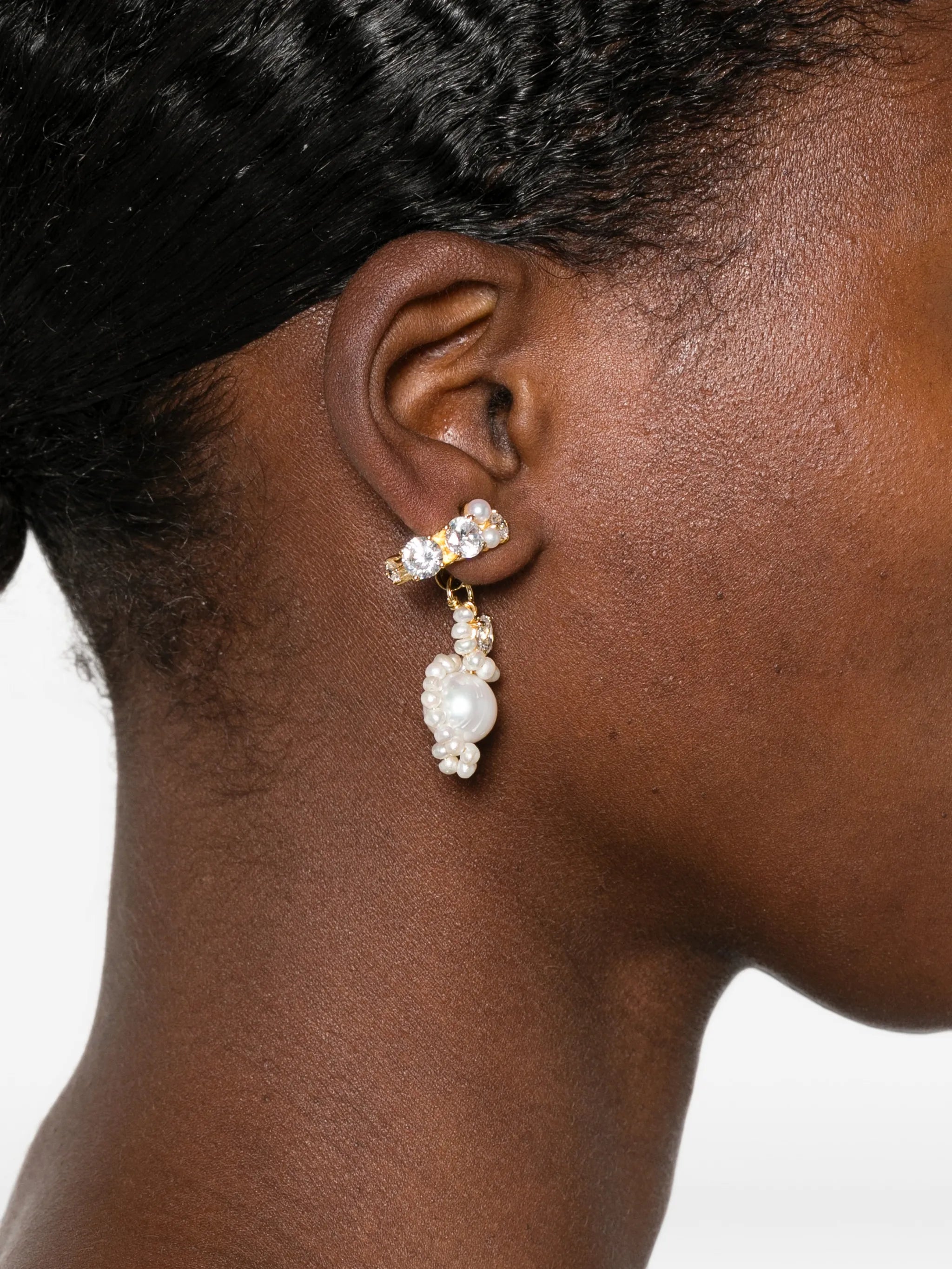 pearl and zirconia swirl earrings