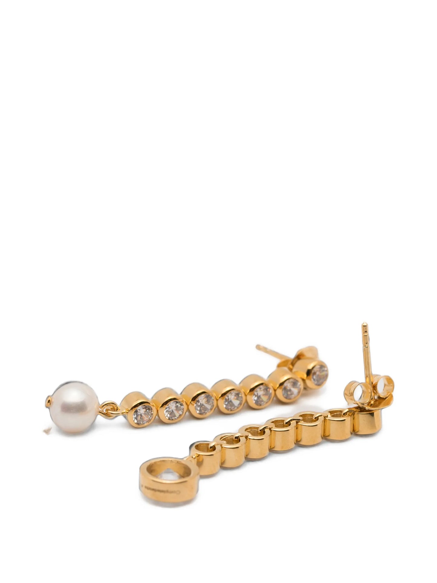 zirconia and pearl asymmetric drop earrings