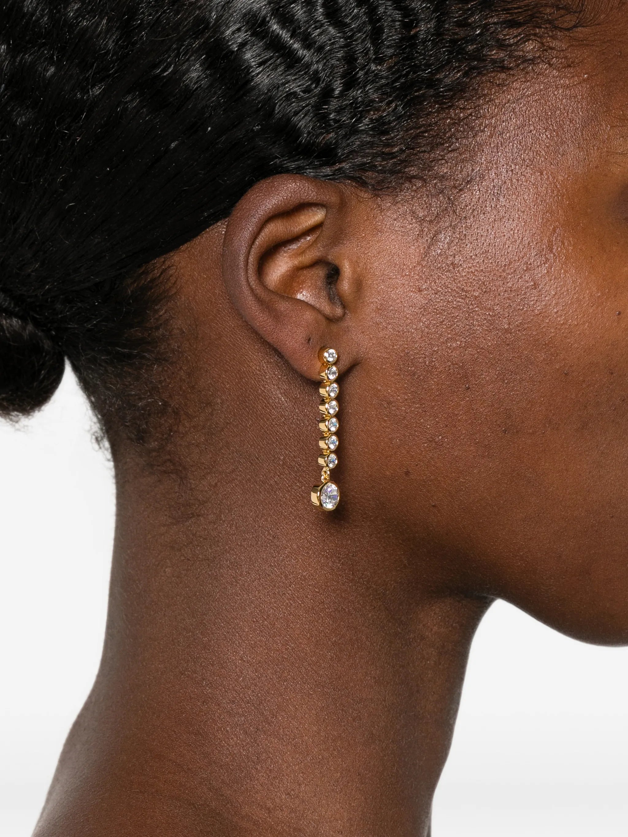 zirconia and pearl asymmetric drop earrings
