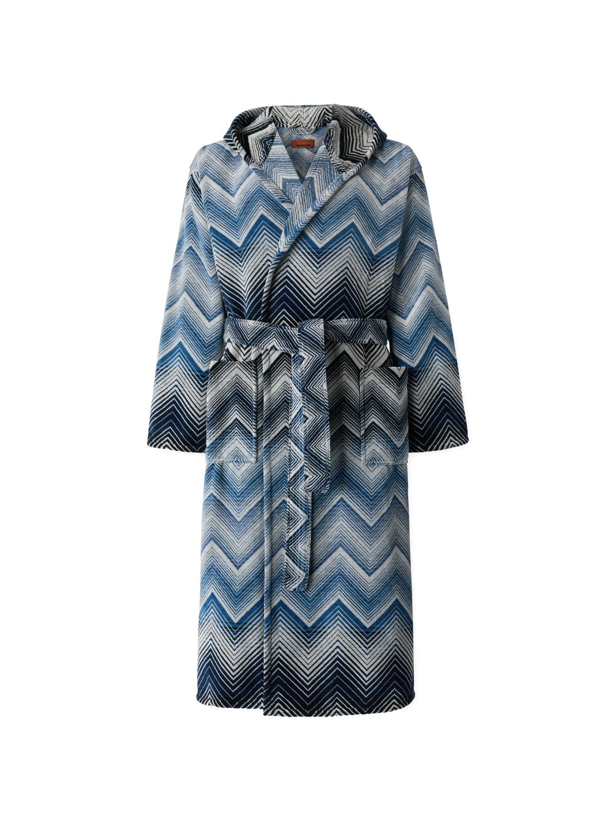 Marea hooded dressing gown in cotton terry with chevron pattern
