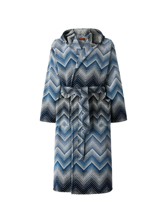 Marea hooded dressing gown in cotton terry with chevron pattern