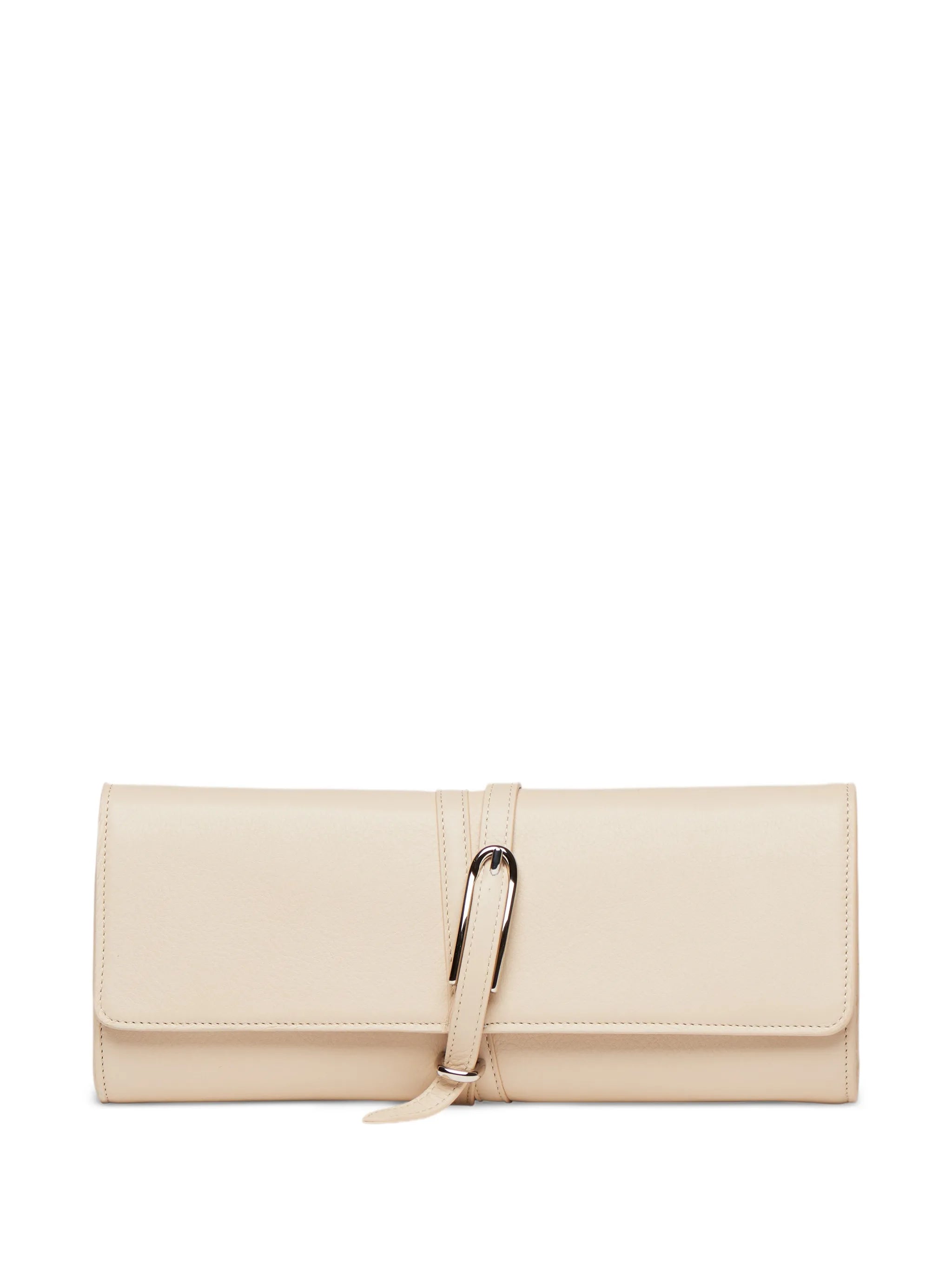 belted leather clutch bag