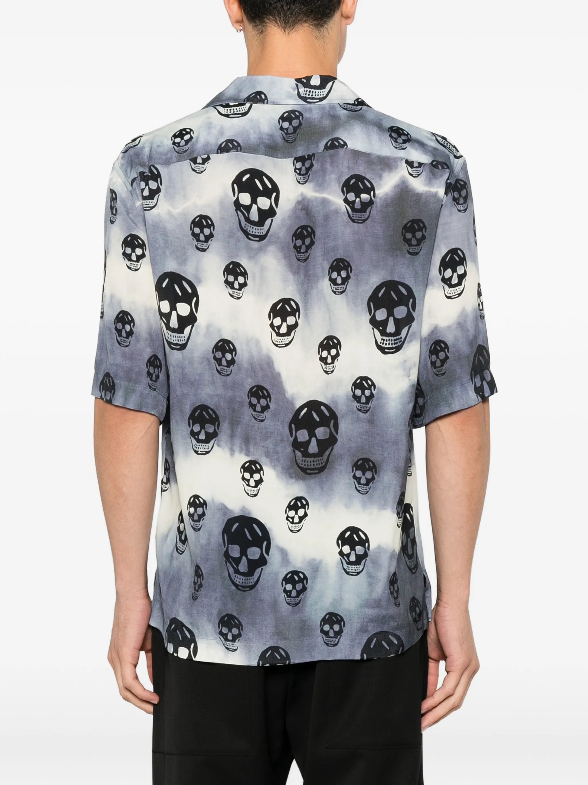 tie-dye Skull hawaiian shirt in indigo/ivory