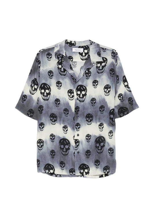 Skull-print tie-dye shirt