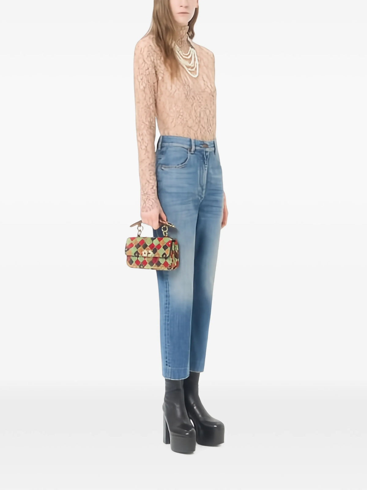Rockstud Spike small bag in patchwork suede