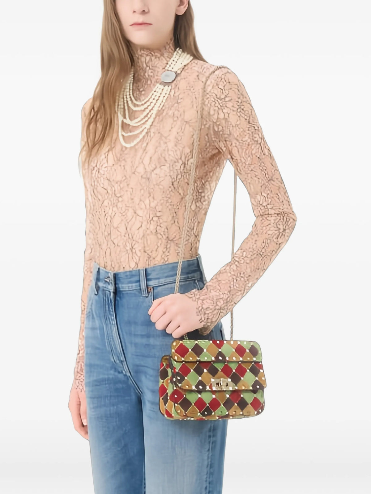Rockstud Spike small bag in patchwork suede