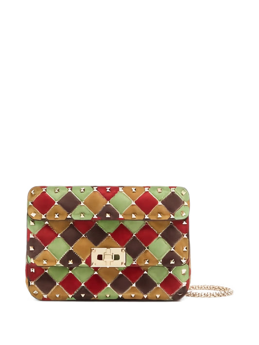 Rockstud Spike small Patchwork suede bag