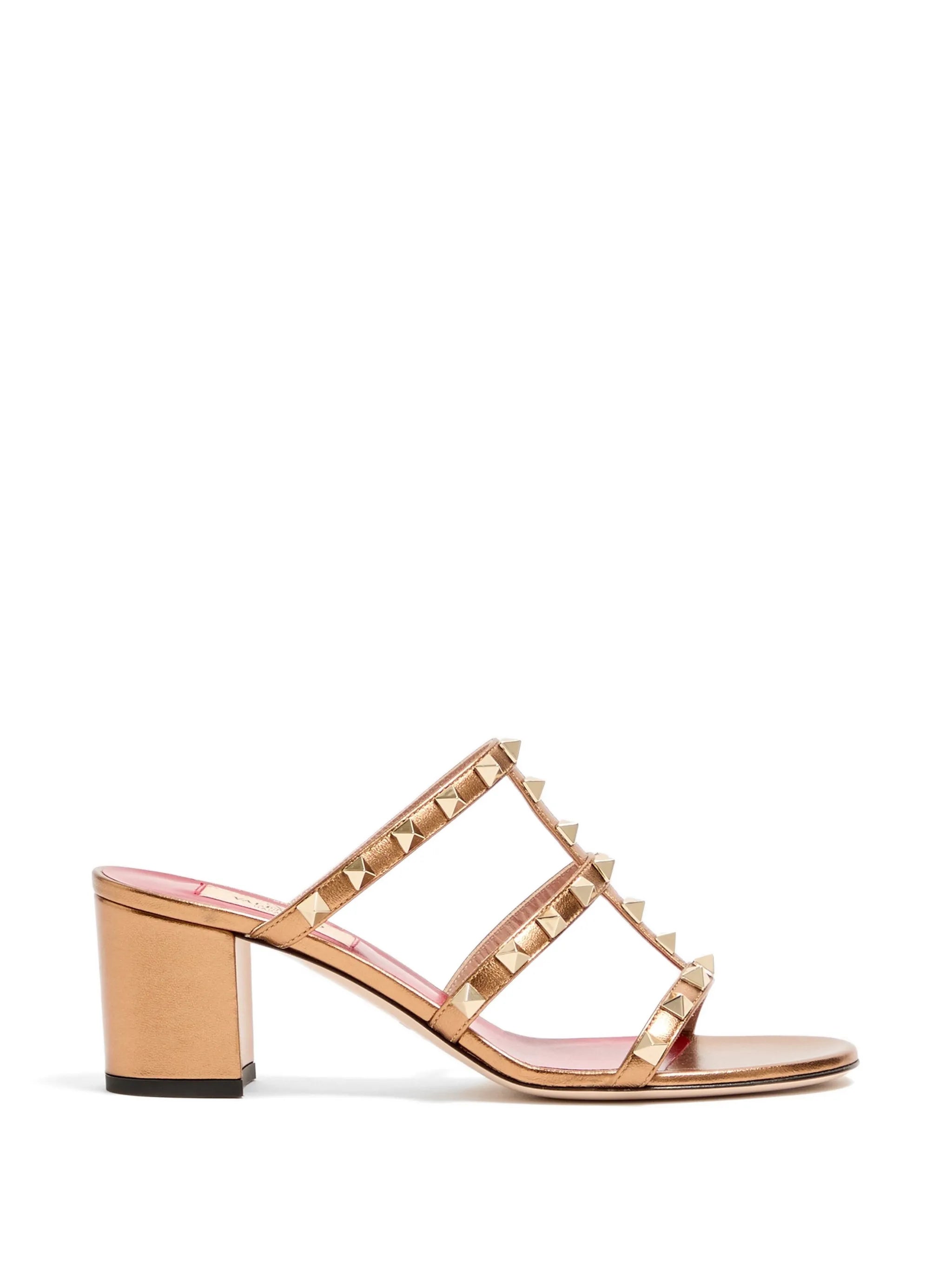 Rockstud slide sandals in laminated nappa leather 60mm