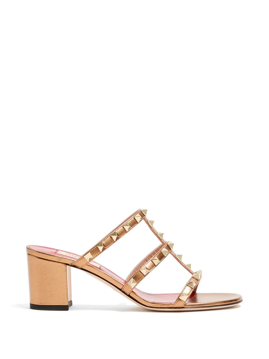 Rockstud slide sandals in laminated nappa leather 60mm