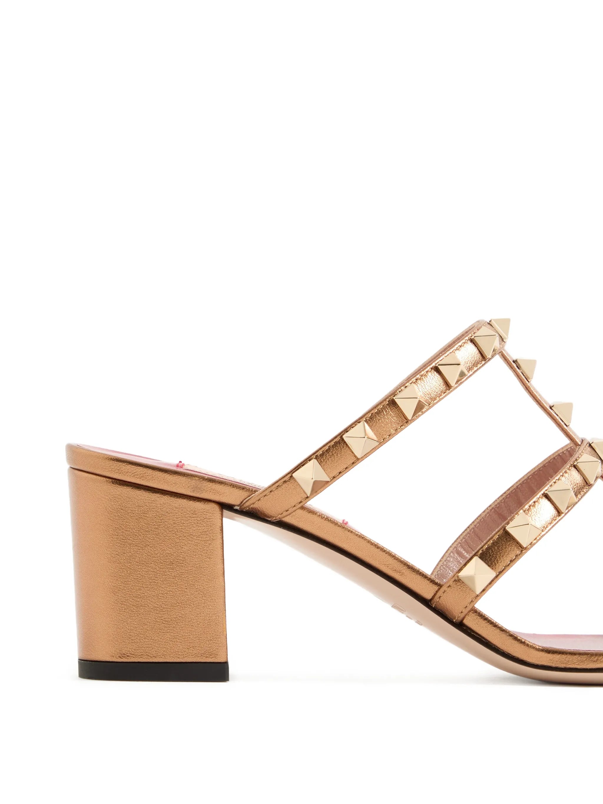 Rockstud slide sandals in laminated nappa leather 60mm