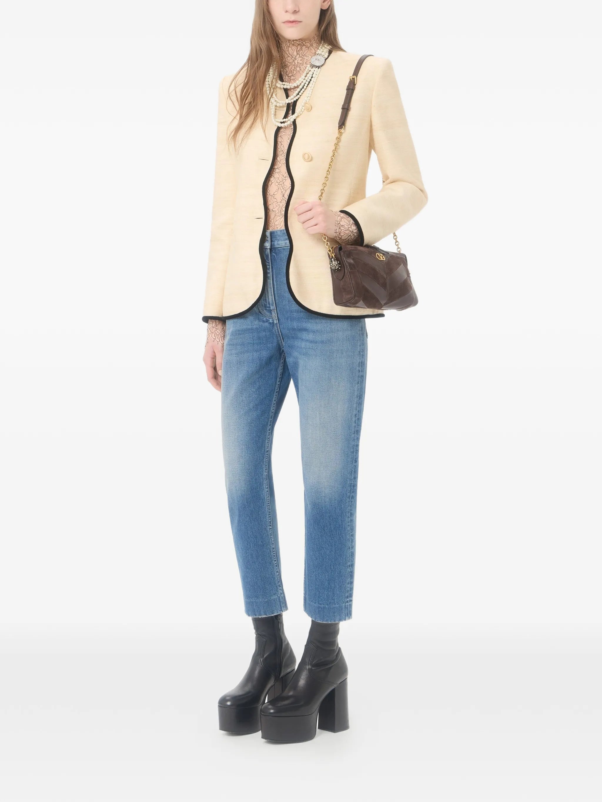 Panthea small shoulder bag in suede and nappa with chevron pattern