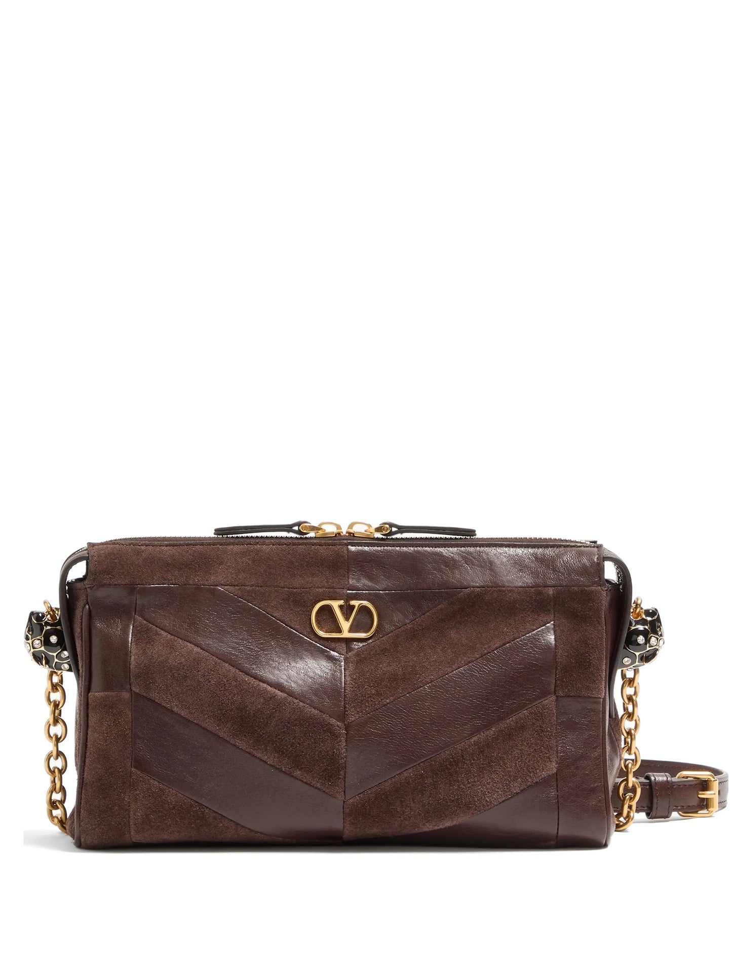 Panthea small shoulder bag in suede and nappa with chevron pattern