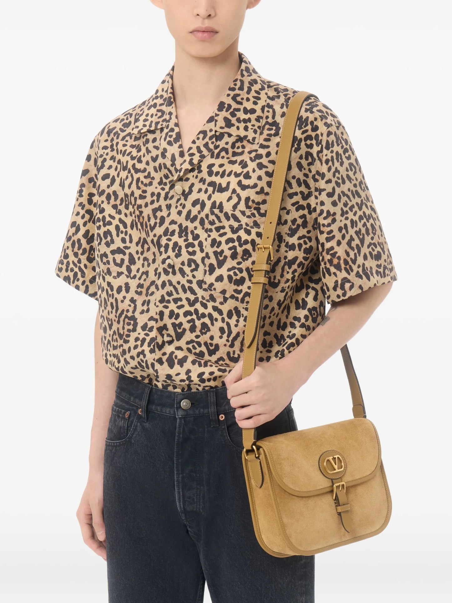 habotai silk bowling shirt with Fauve Eclat Animalier print