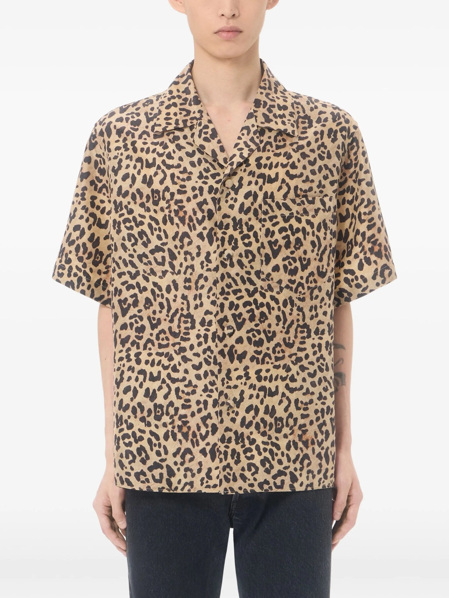 habotai silk bowling shirt with Fauve Eclat Animalier print