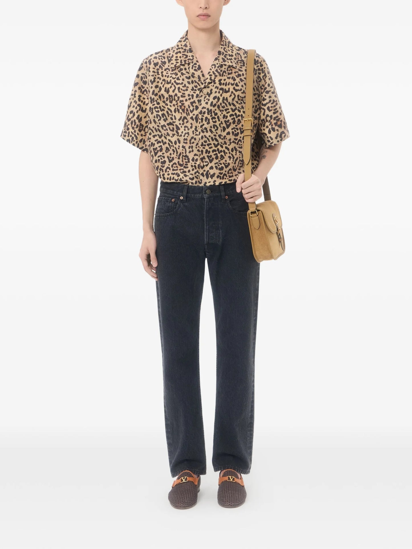 habotai silk bowling shirt with Fauve Eclat Animalier print