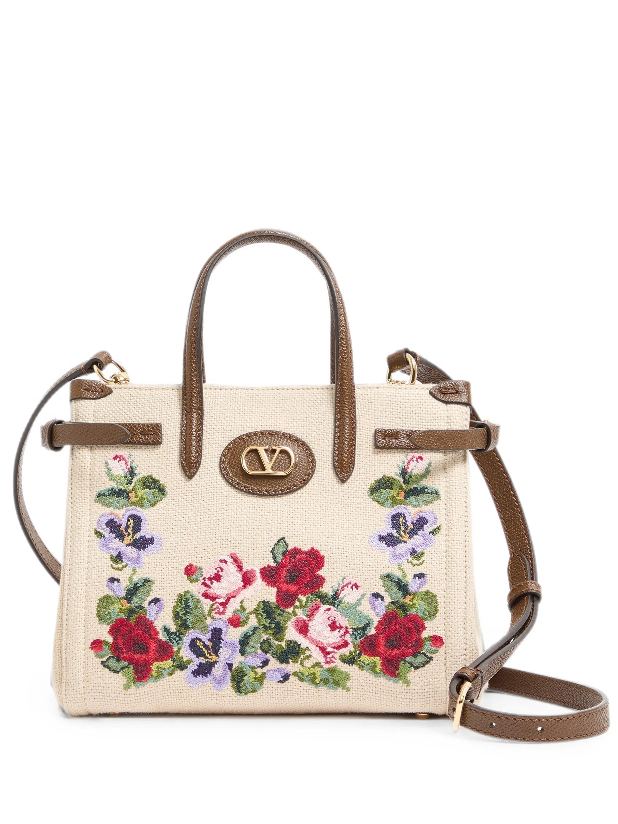 Antibes small embroidered linen shopping bag
