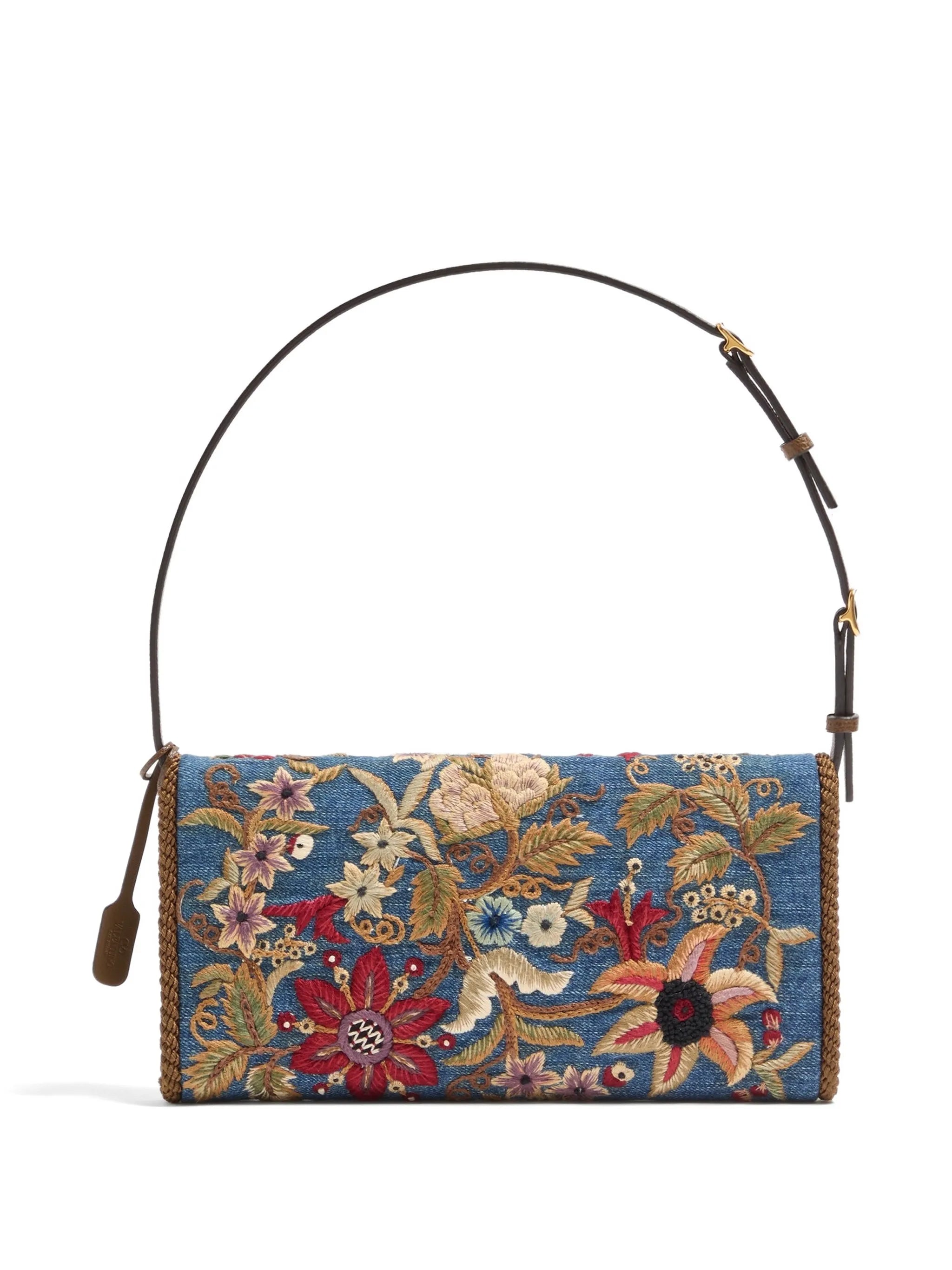 DeVain small embroidered denim shoulder bag