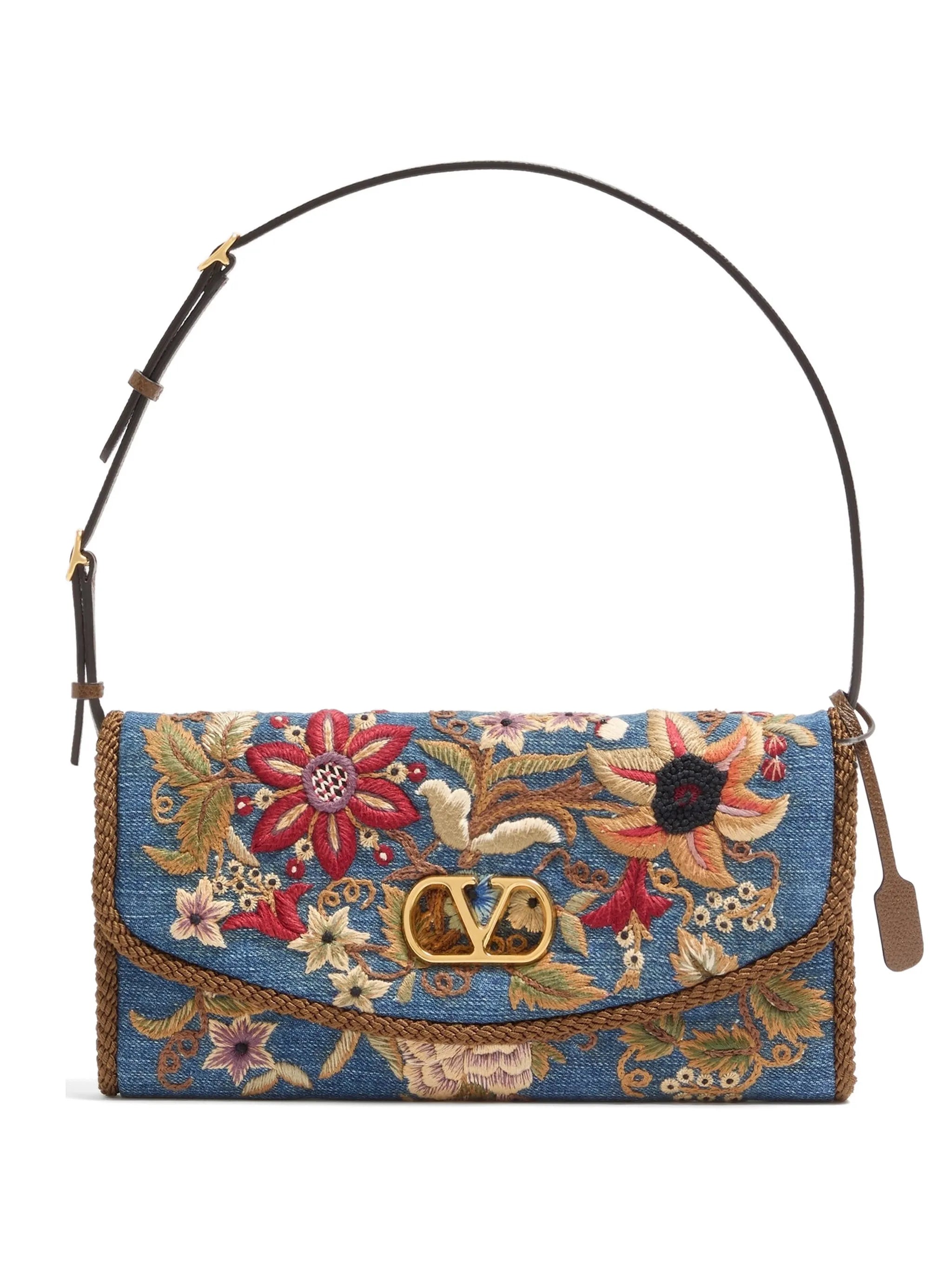DeVain small embroidered denim shoulder bag
