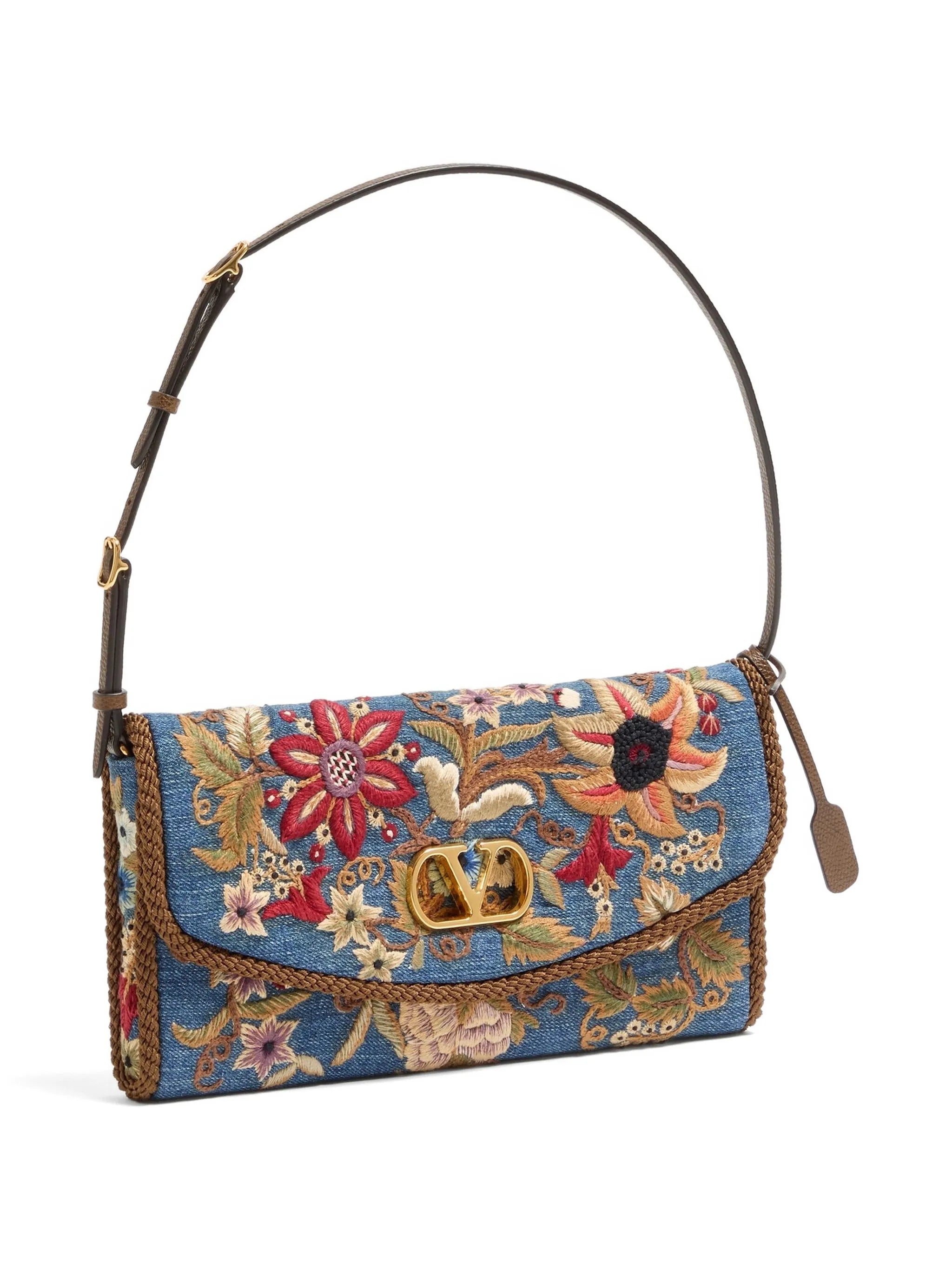 DeVain small embroidered denim shoulder bag