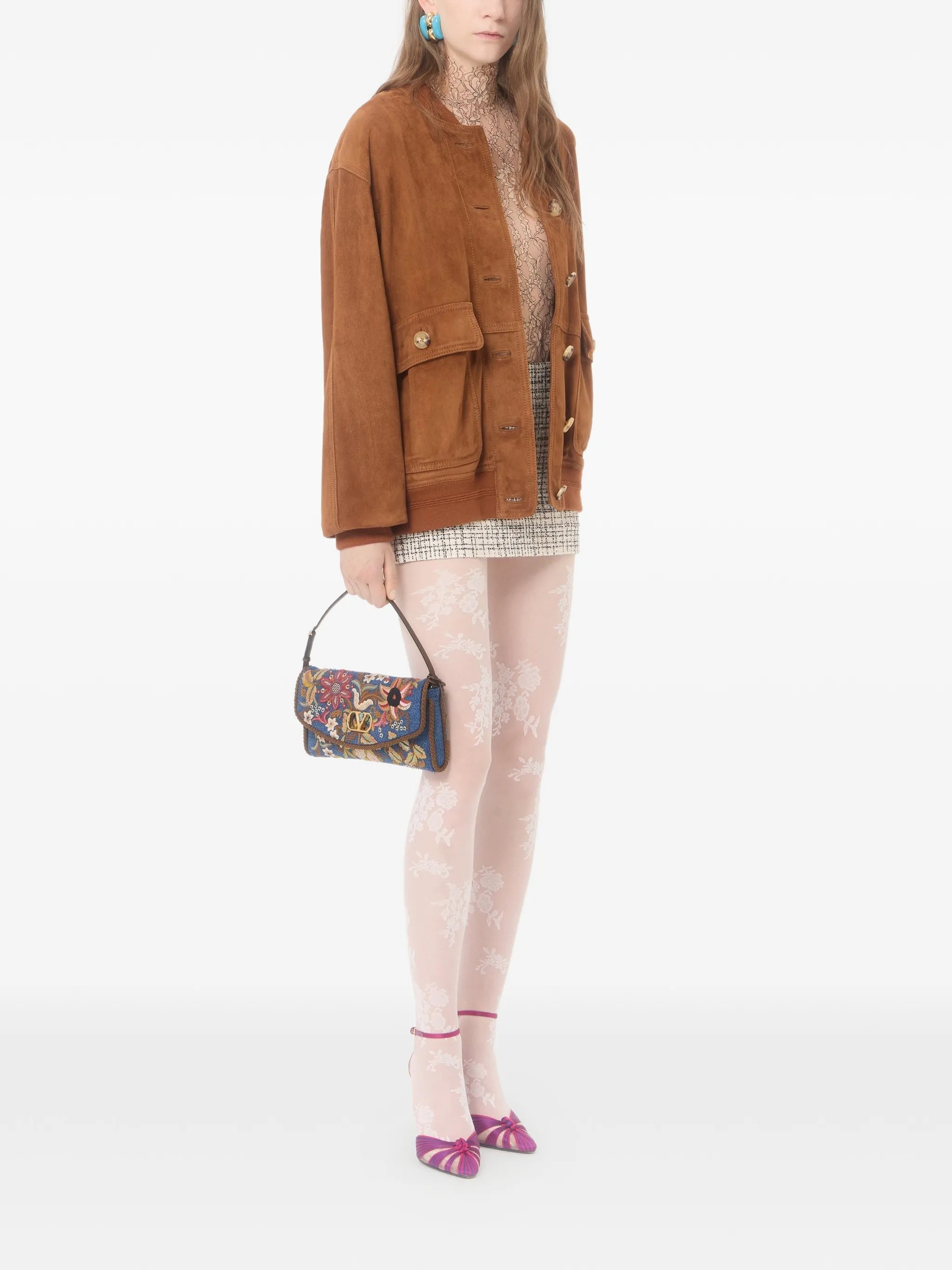 DeVain small embroidered denim shoulder bag
