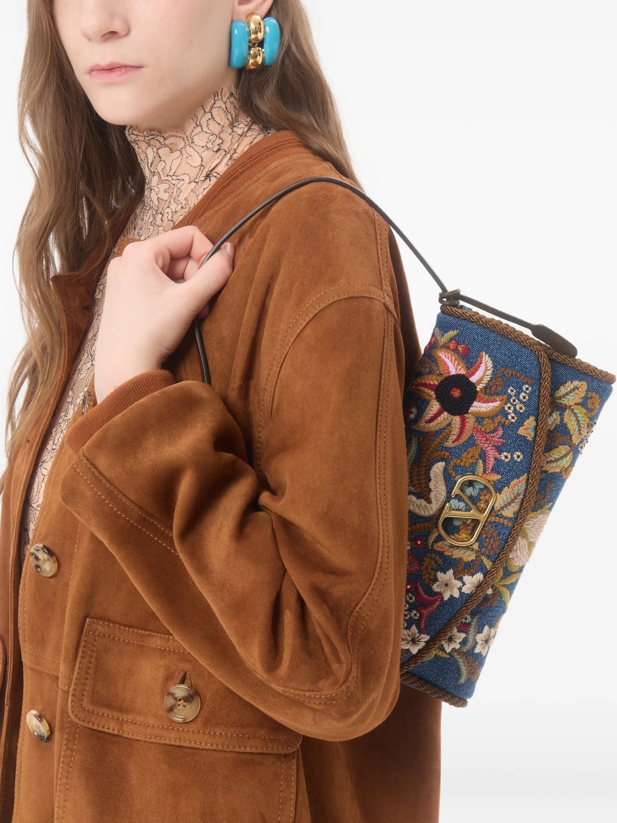DeVain small embroidered denim shoulder bag