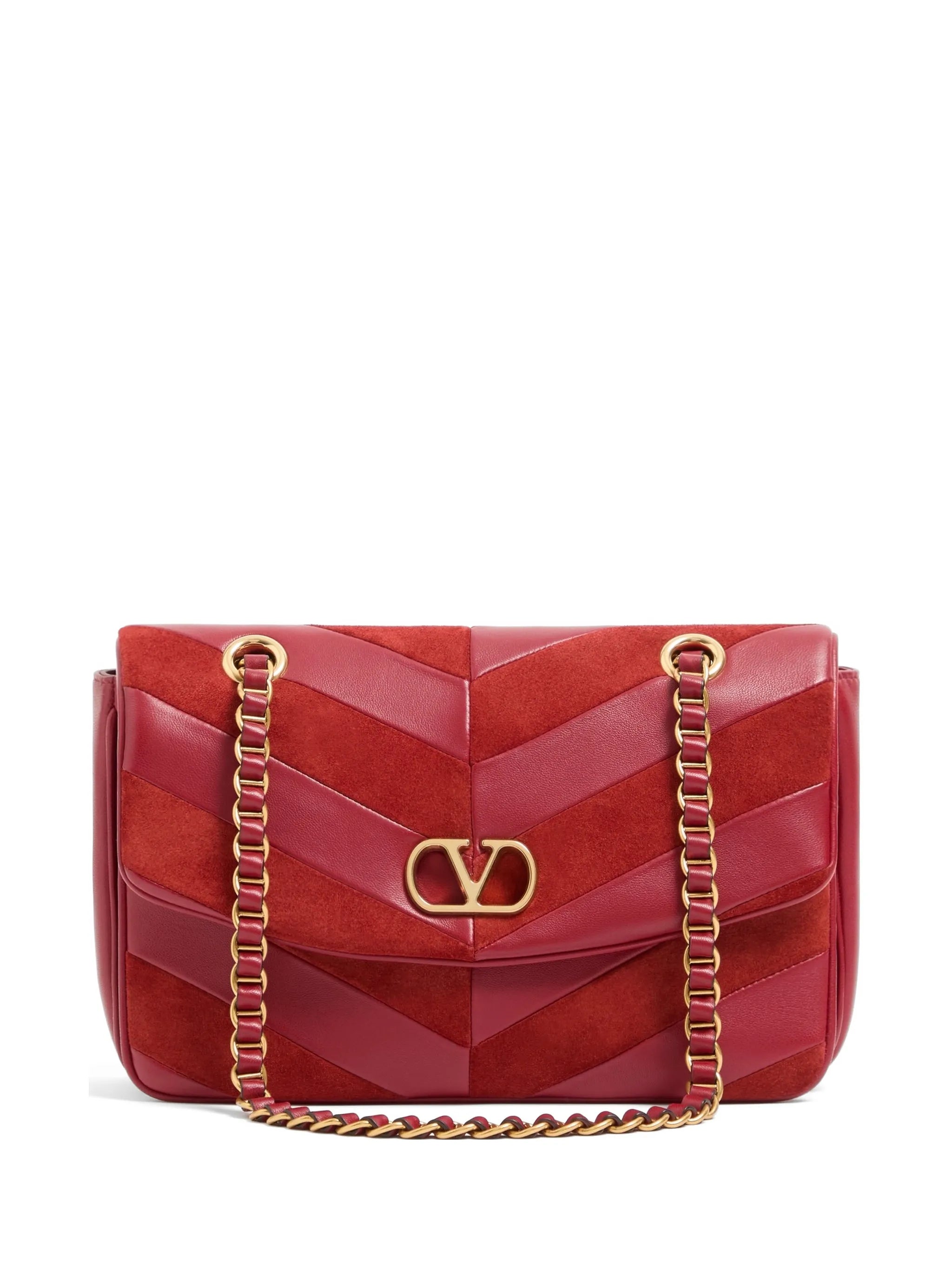 Djuna medium chain bag in suede and nappa with chevron pattern
