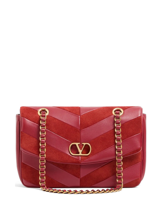 Djuna medium chain bag in suede and nappa with chevron pattern