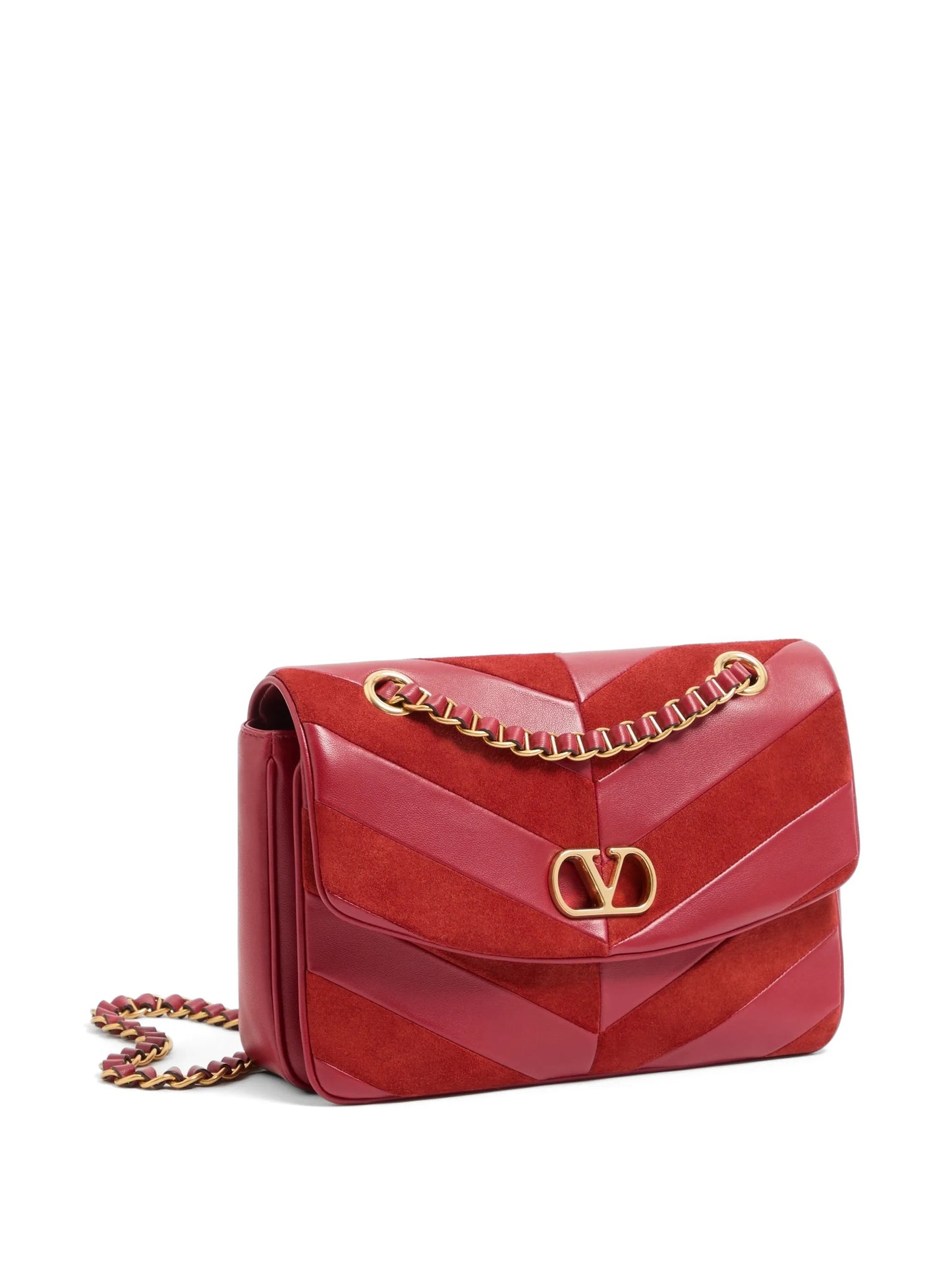 Djuna medium chain bag in suede and nappa with chevron pattern