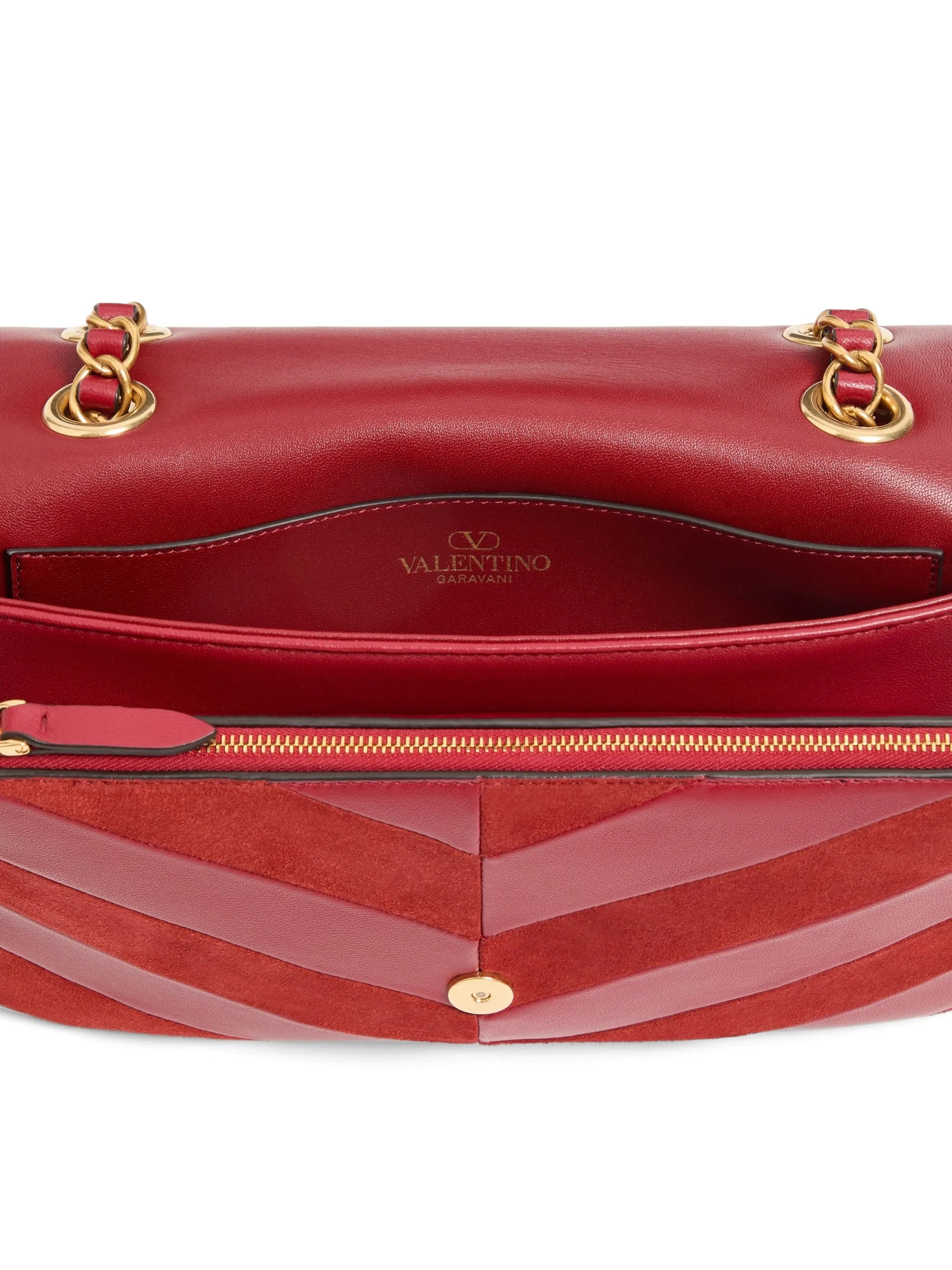 Djuna medium chain bag in suede and nappa with chevron pattern