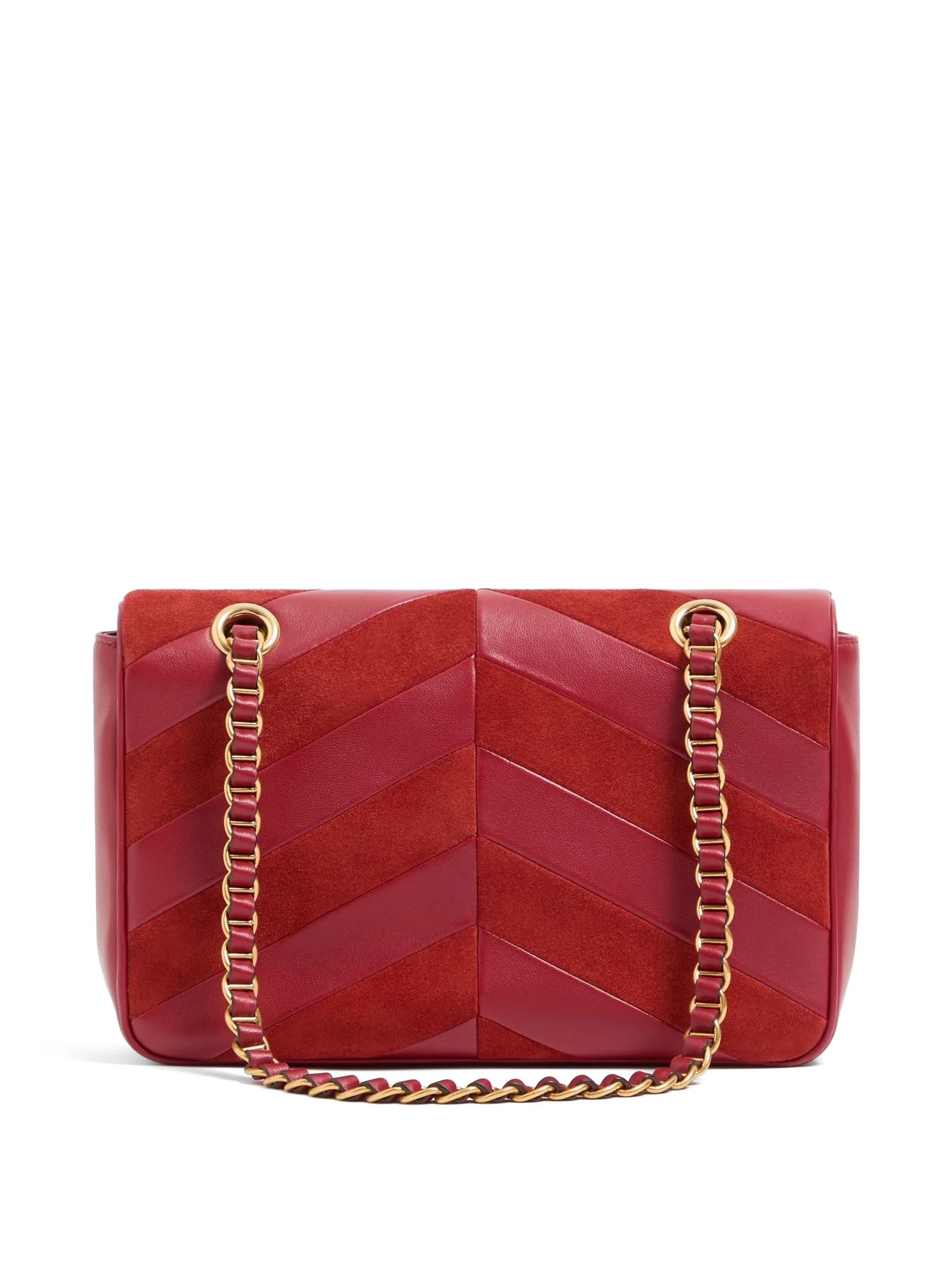 Djuna medium chain bag in suede and nappa with chevron pattern