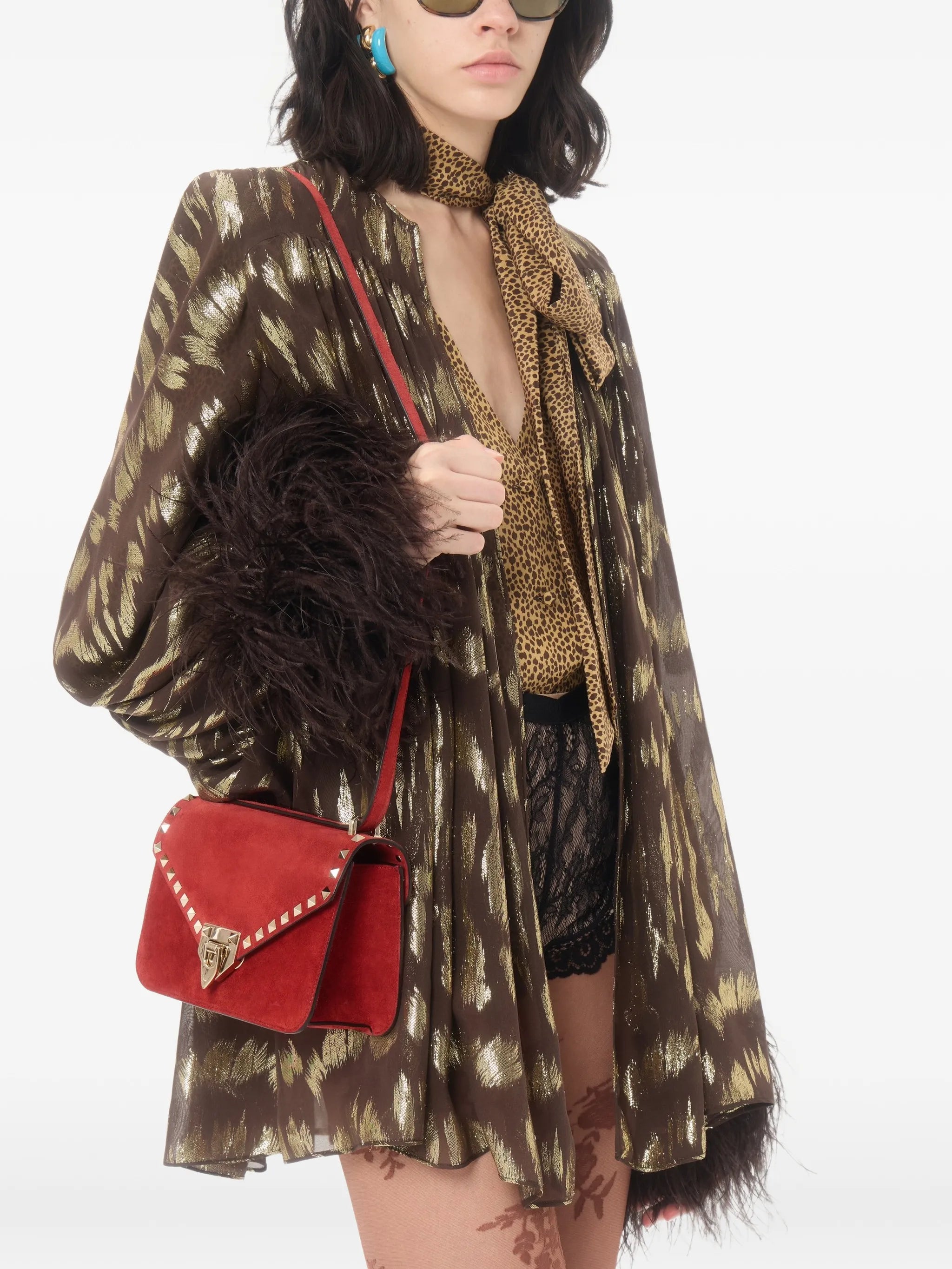 Rockstud small suede crossbody bag