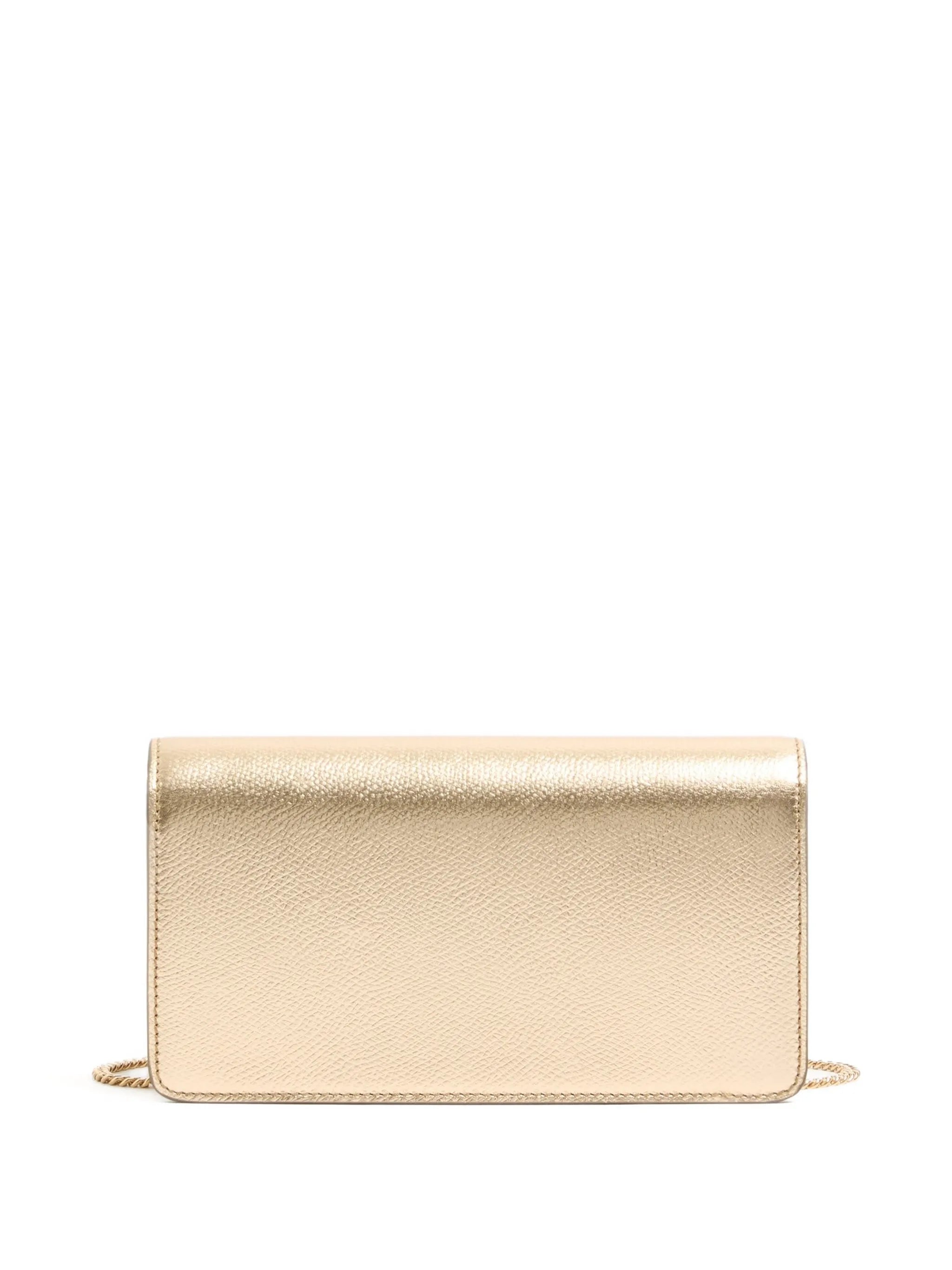 Vlogo Signature mini shoulder bag in laminated grainy calfskin with jewel logo