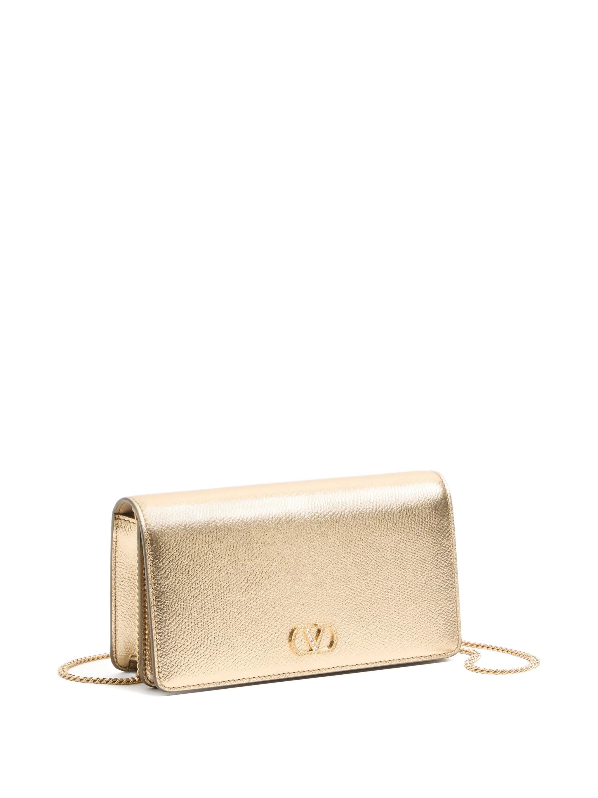Vlogo Signature mini shoulder bag in laminated grainy calfskin with jewel logo