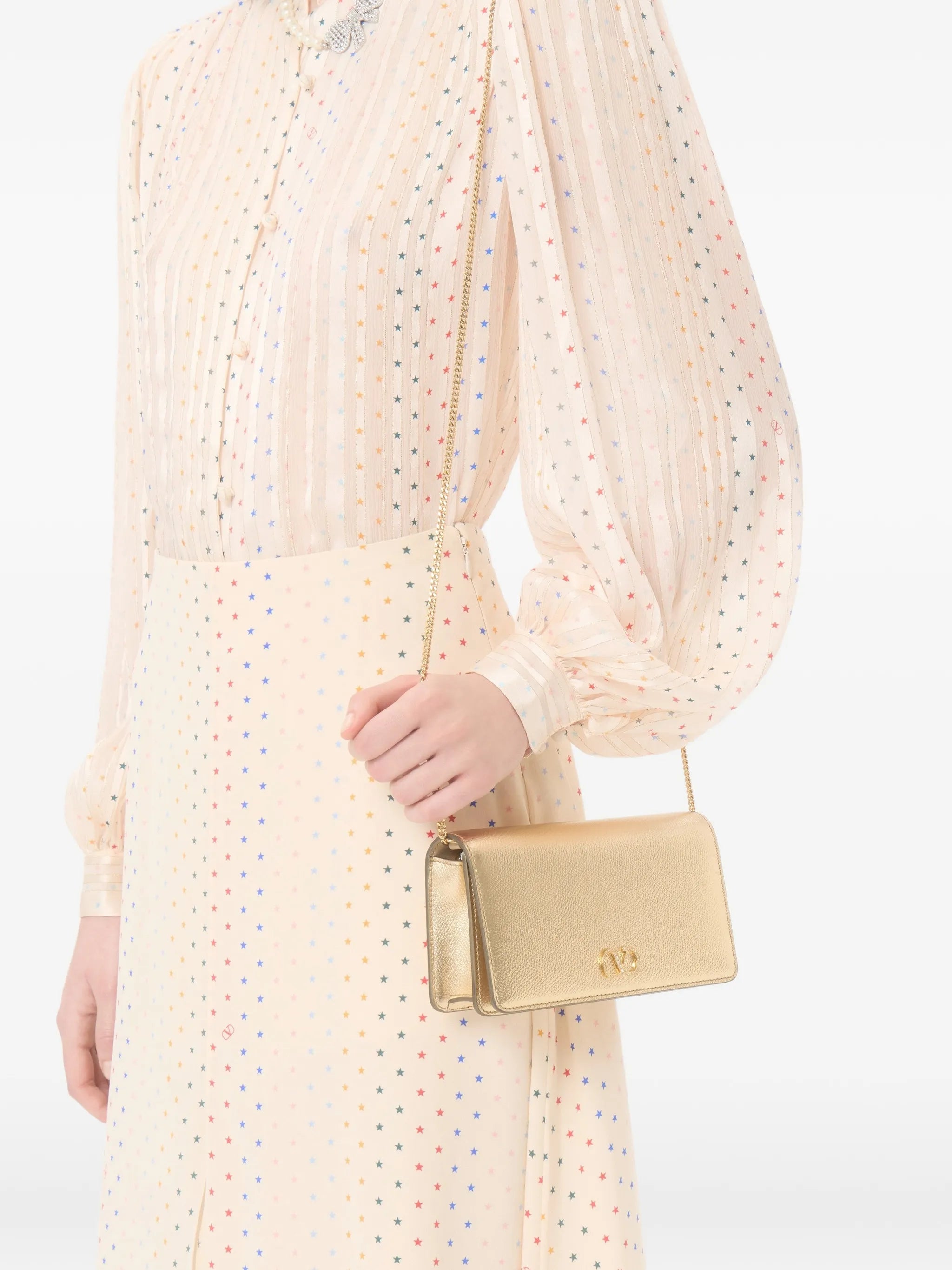 Vlogo Signature mini shoulder bag in laminated grainy calfskin with jewel logo