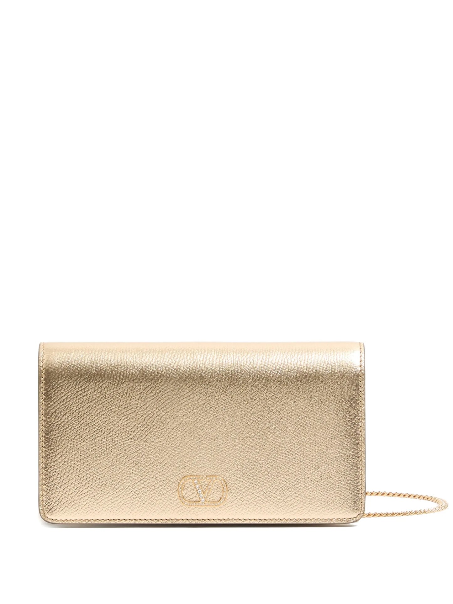 Vlogo Signature mini shoulder bag in laminated grainy calfskin with jewel logo