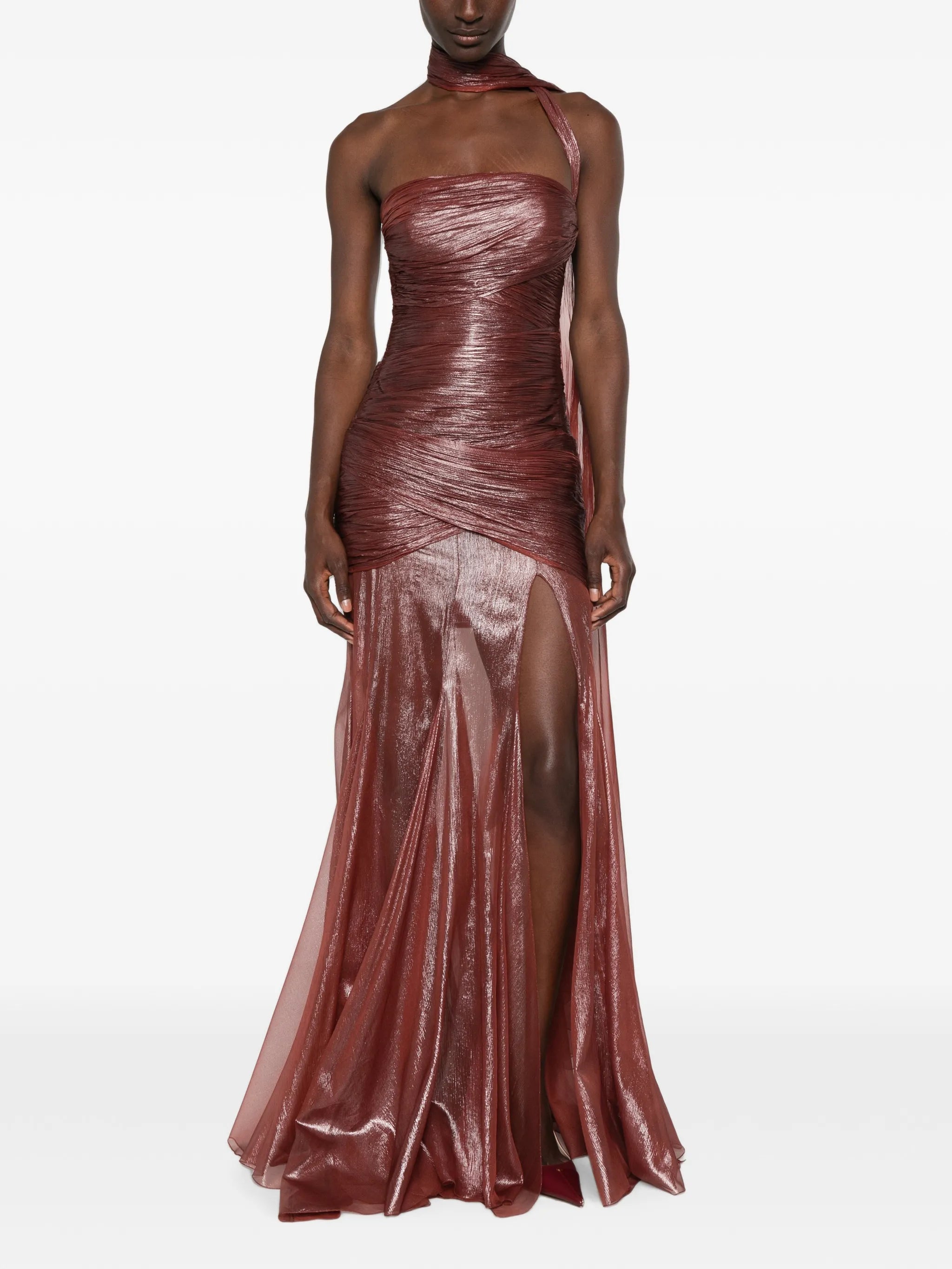 Marimar ruched metallic-finish maxi dress