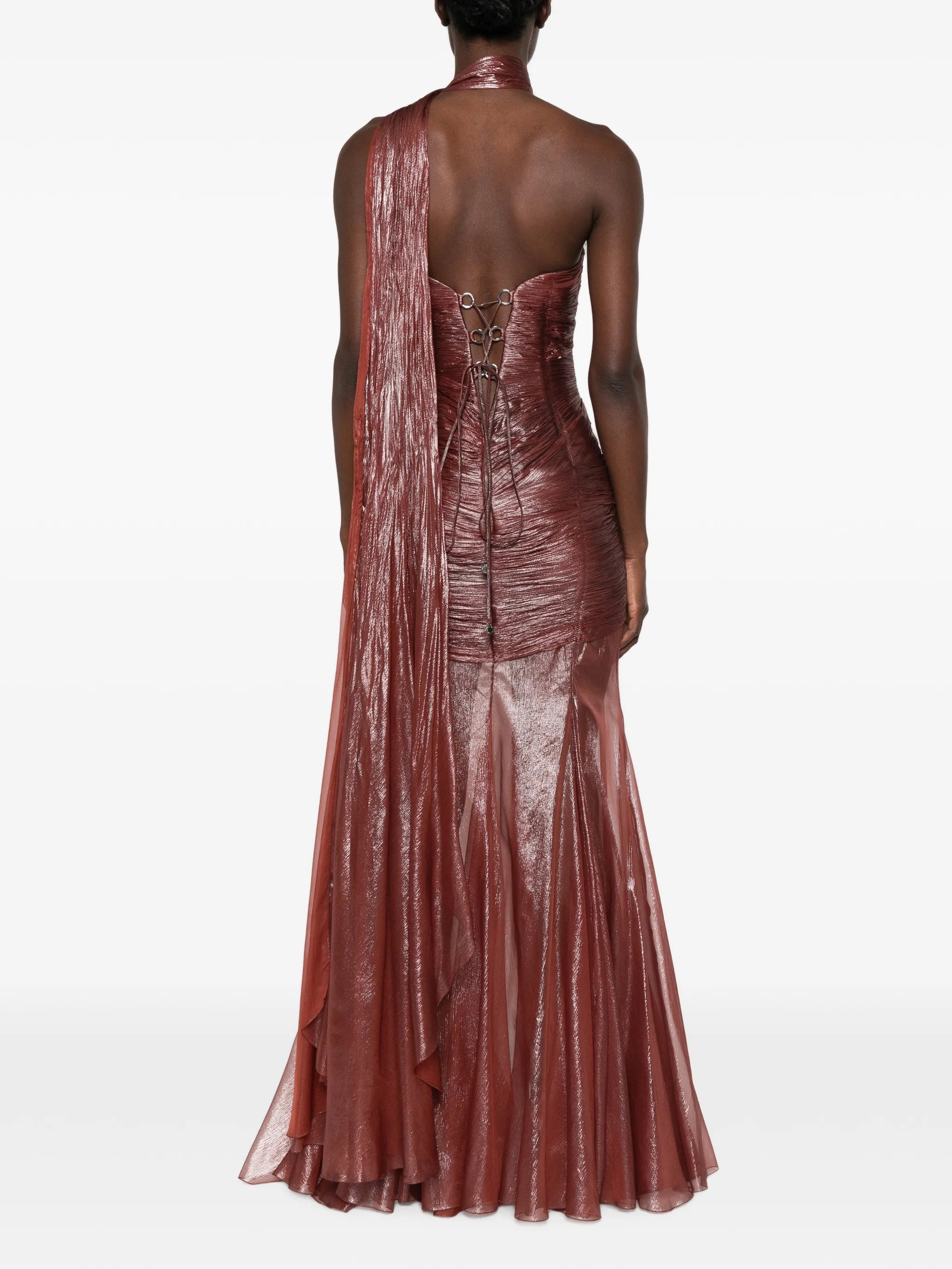Marimar ruched metallic-finish maxi dress