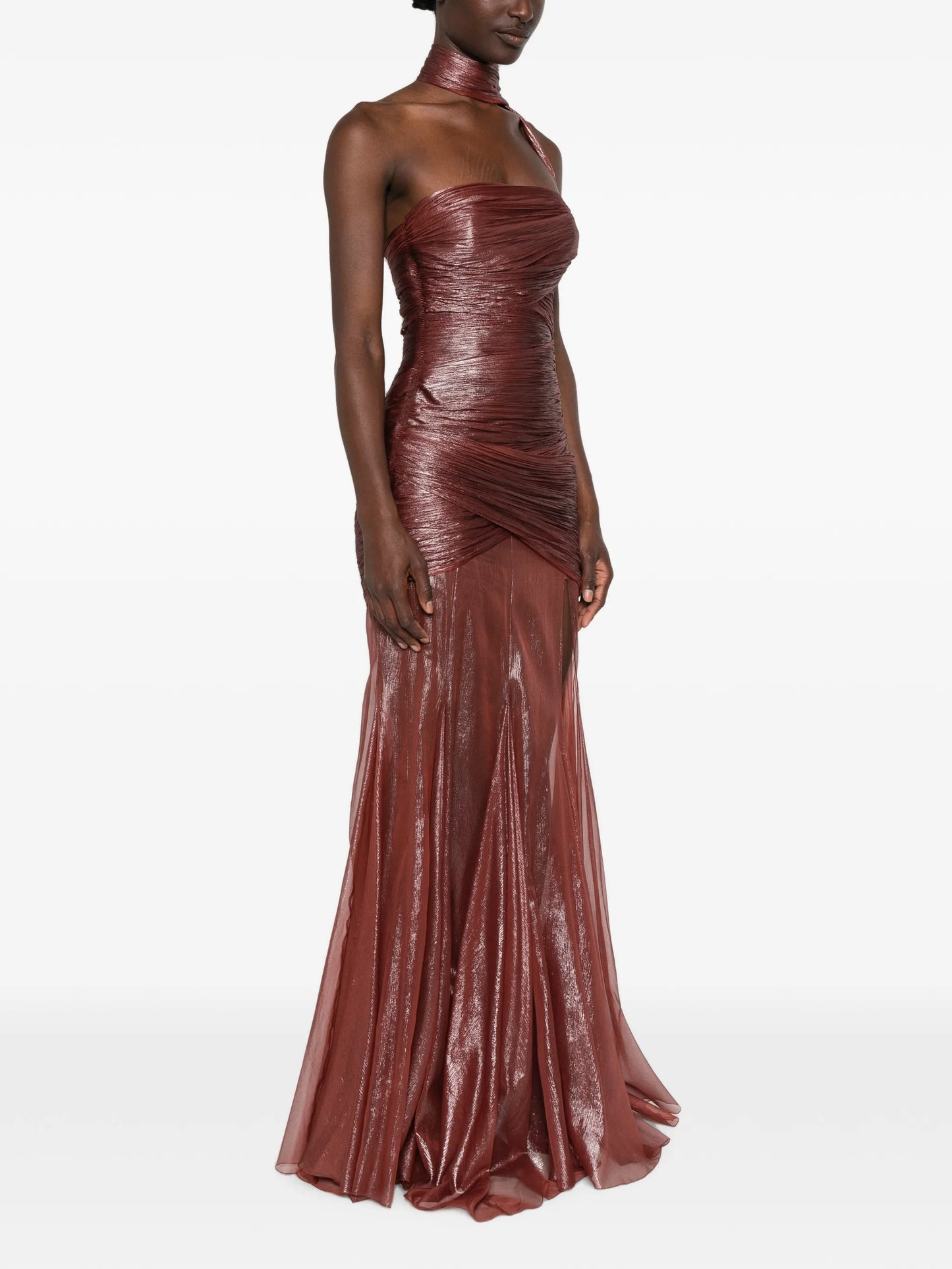 Marimar ruched metallic-finish maxi dress