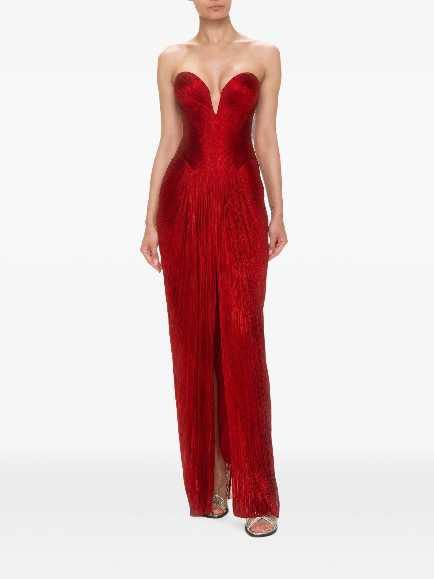 Noor pleated lace-up maxi dress