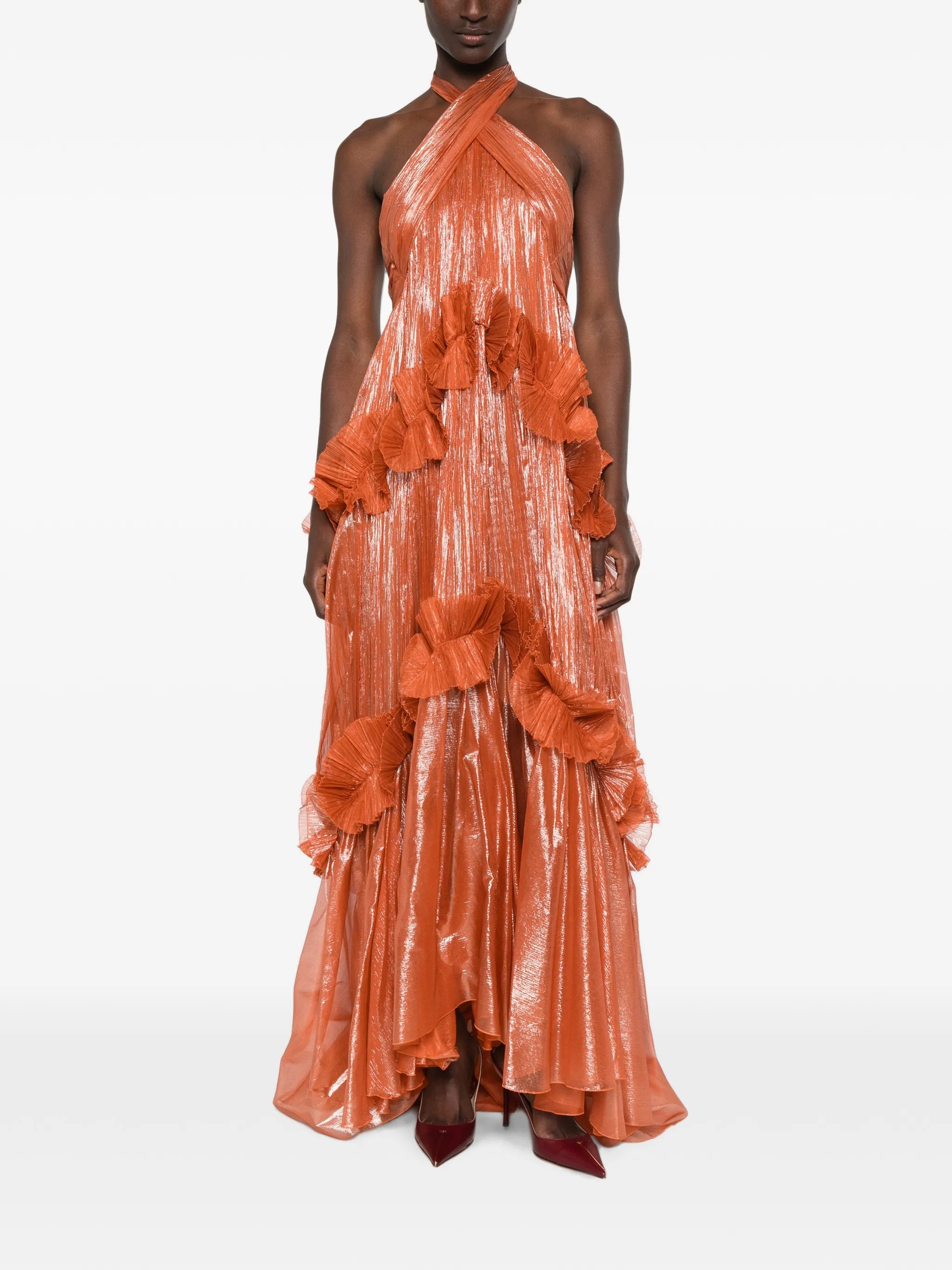ruffled metallic-effect maxi dress