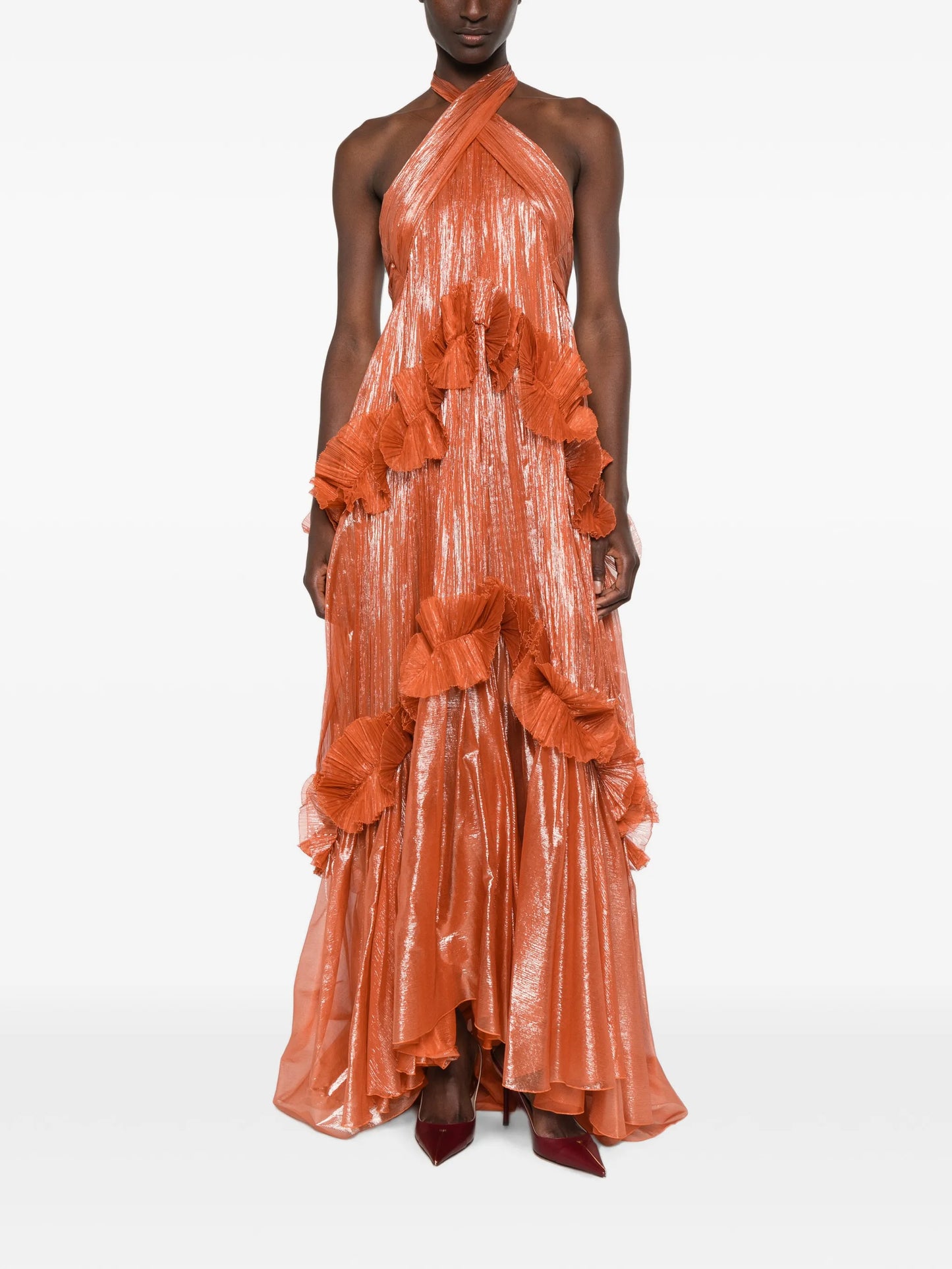 ruffled metallic-effect maxi dress