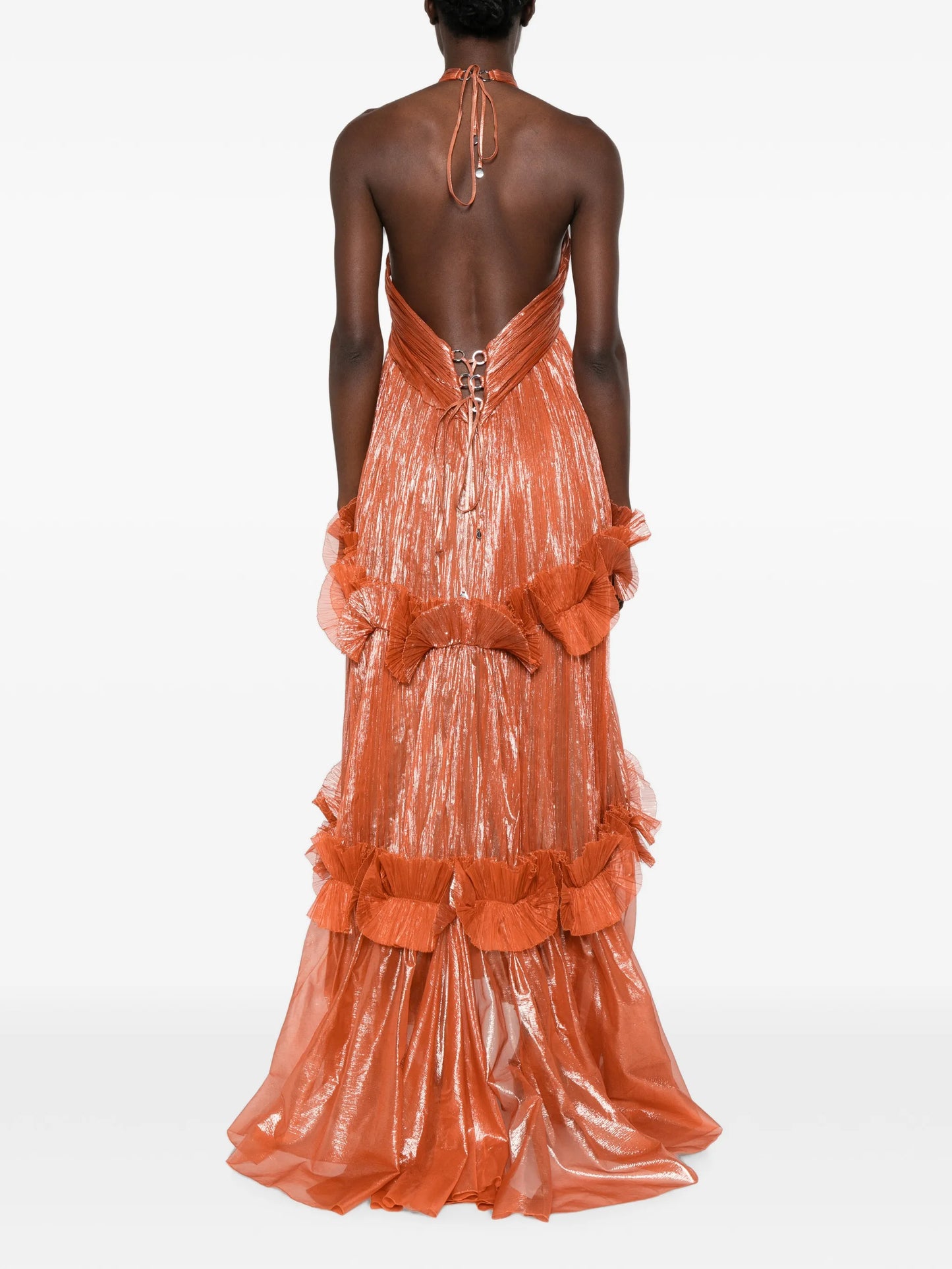 ruffled metallic-effect maxi dress