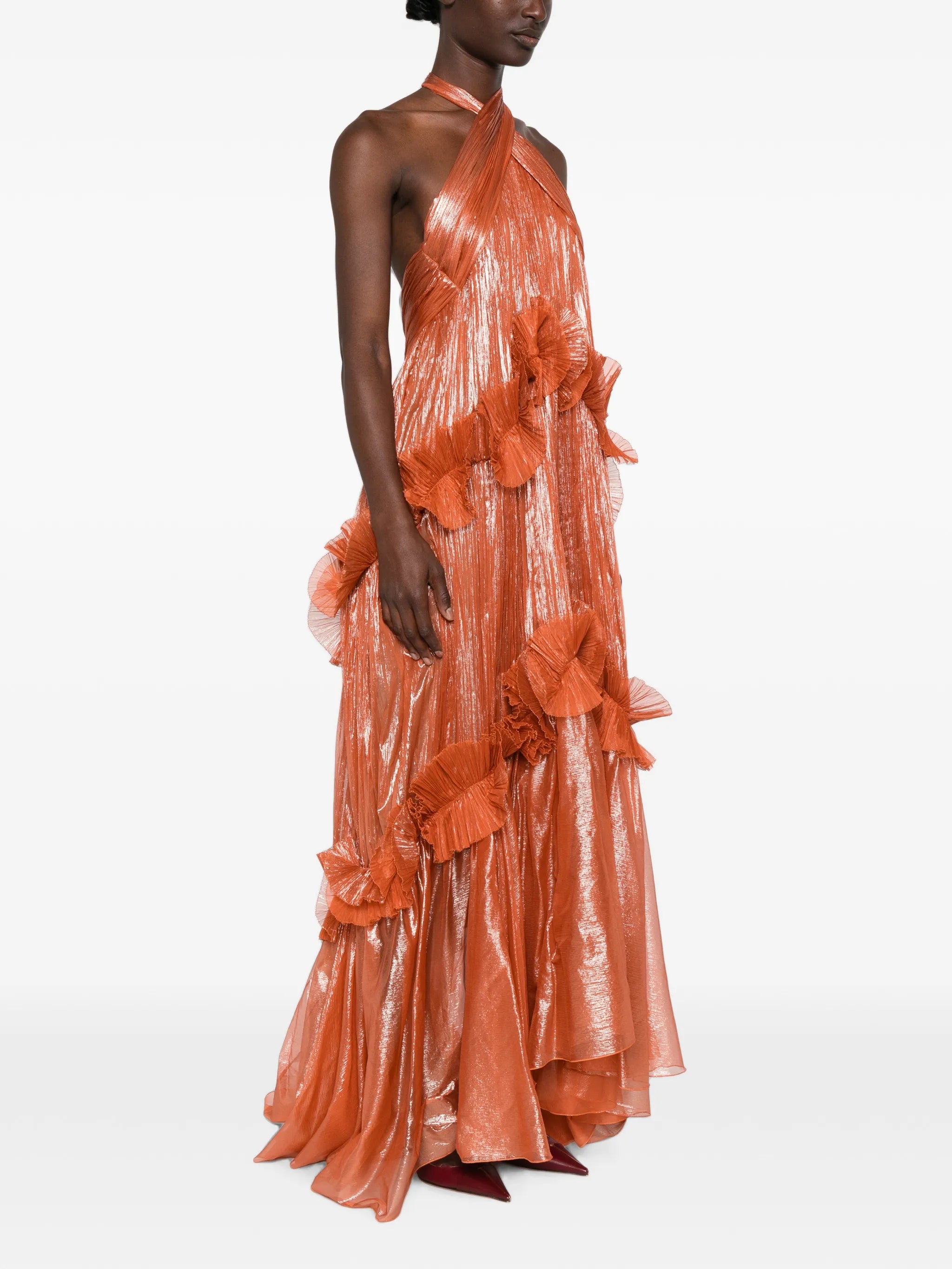 ruffled metallic-effect maxi dress