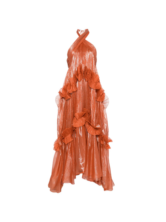 ruffled metallic-effect maxi dress