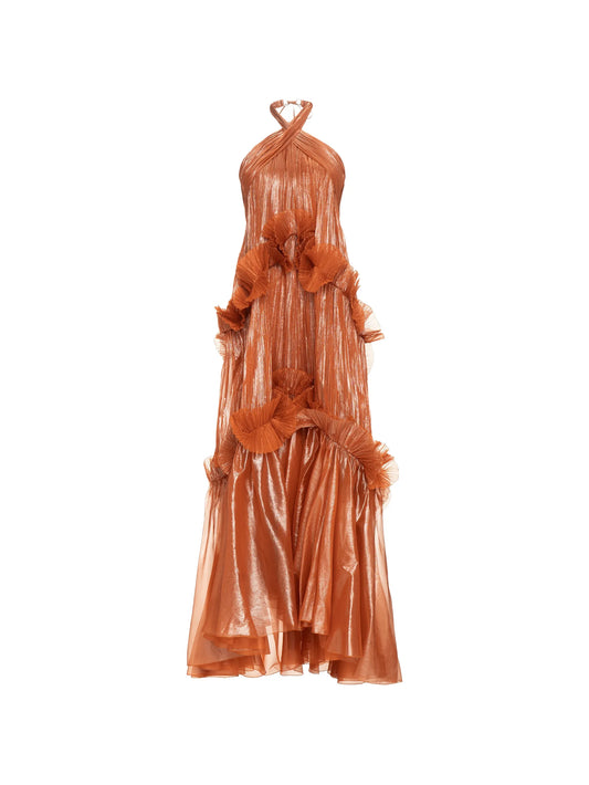 ruffled metallic-effect maxi dress