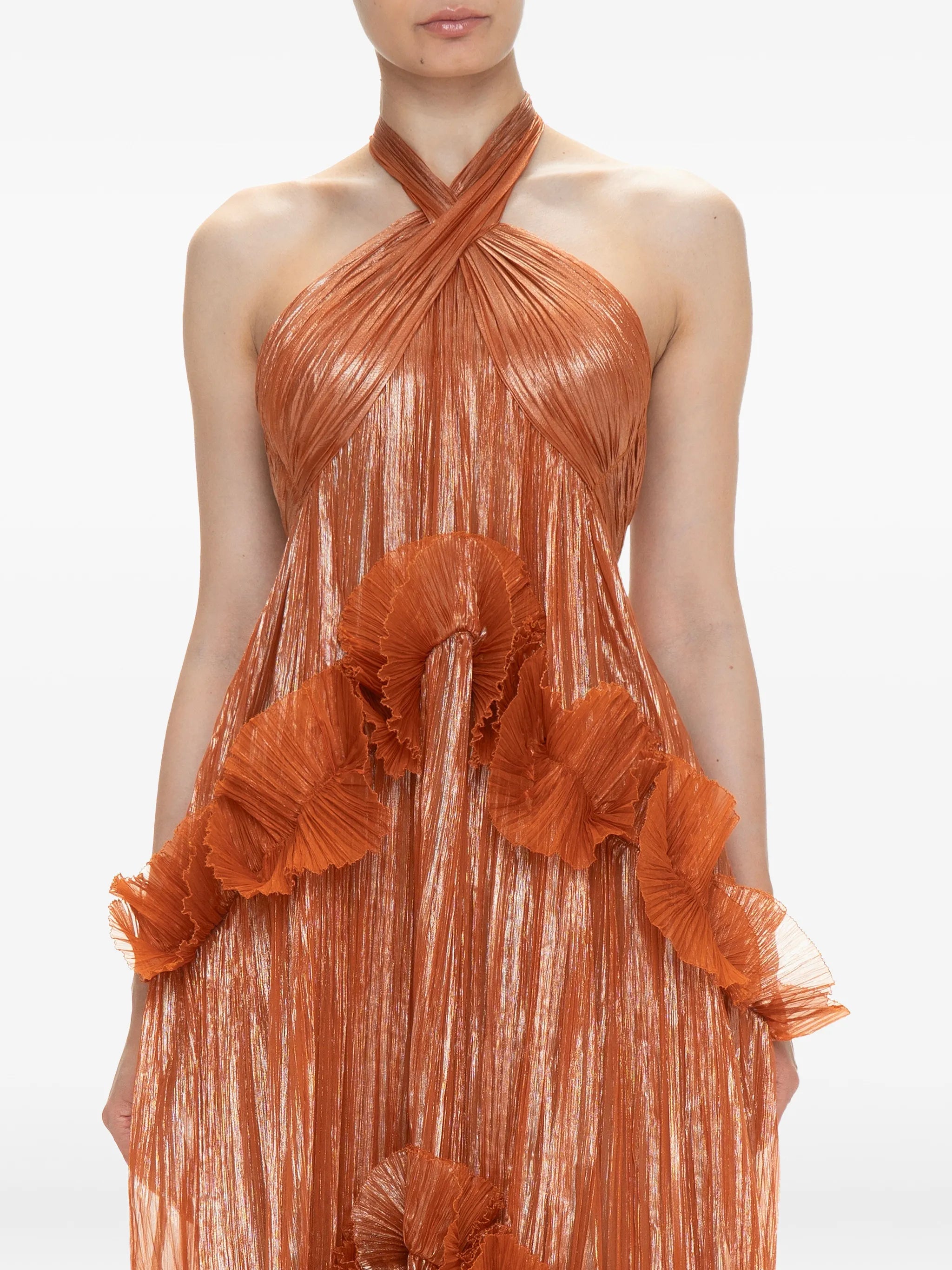 ruffled metallic-effect maxi dress