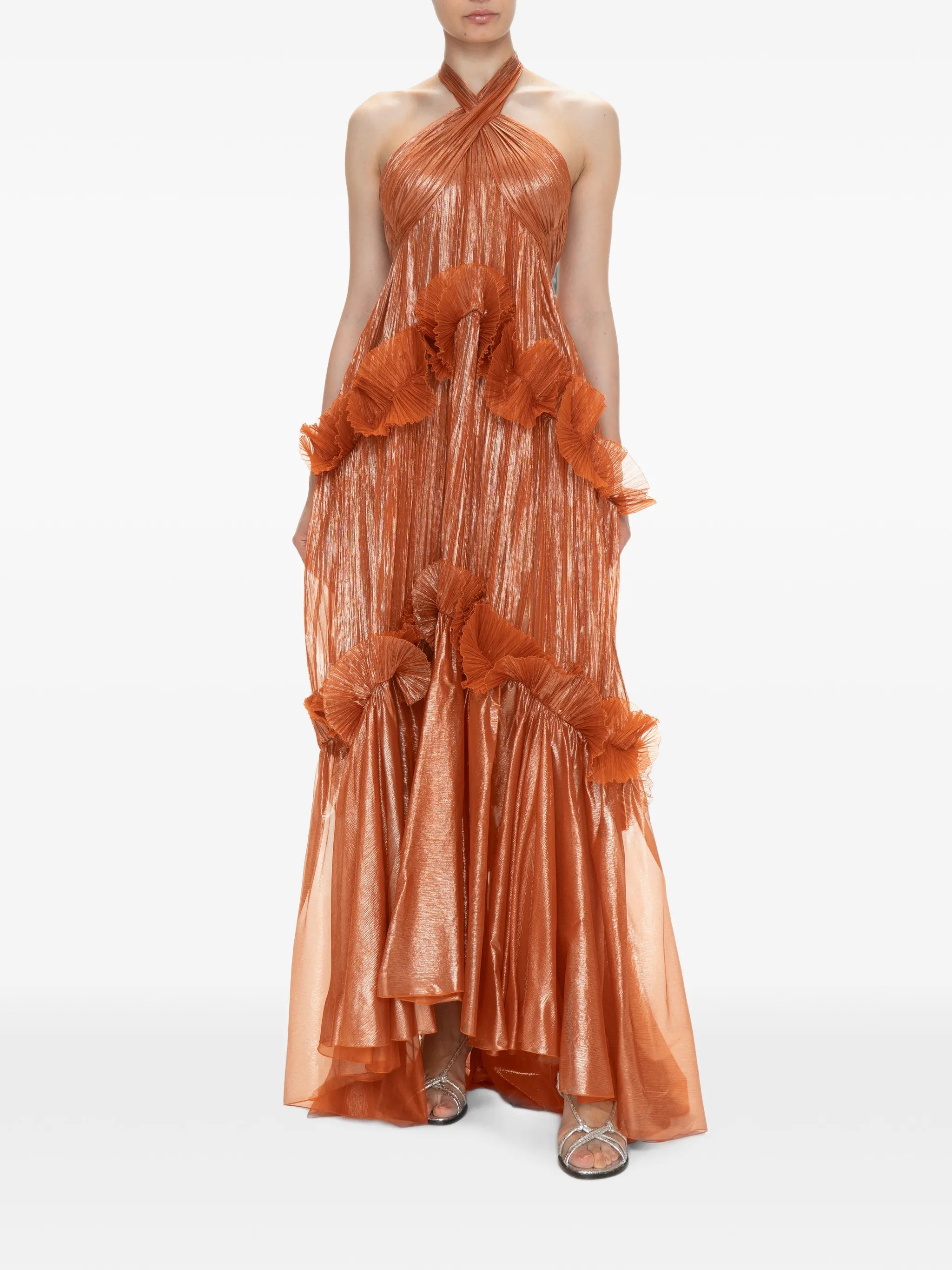 ruffled metallic-effect maxi dress